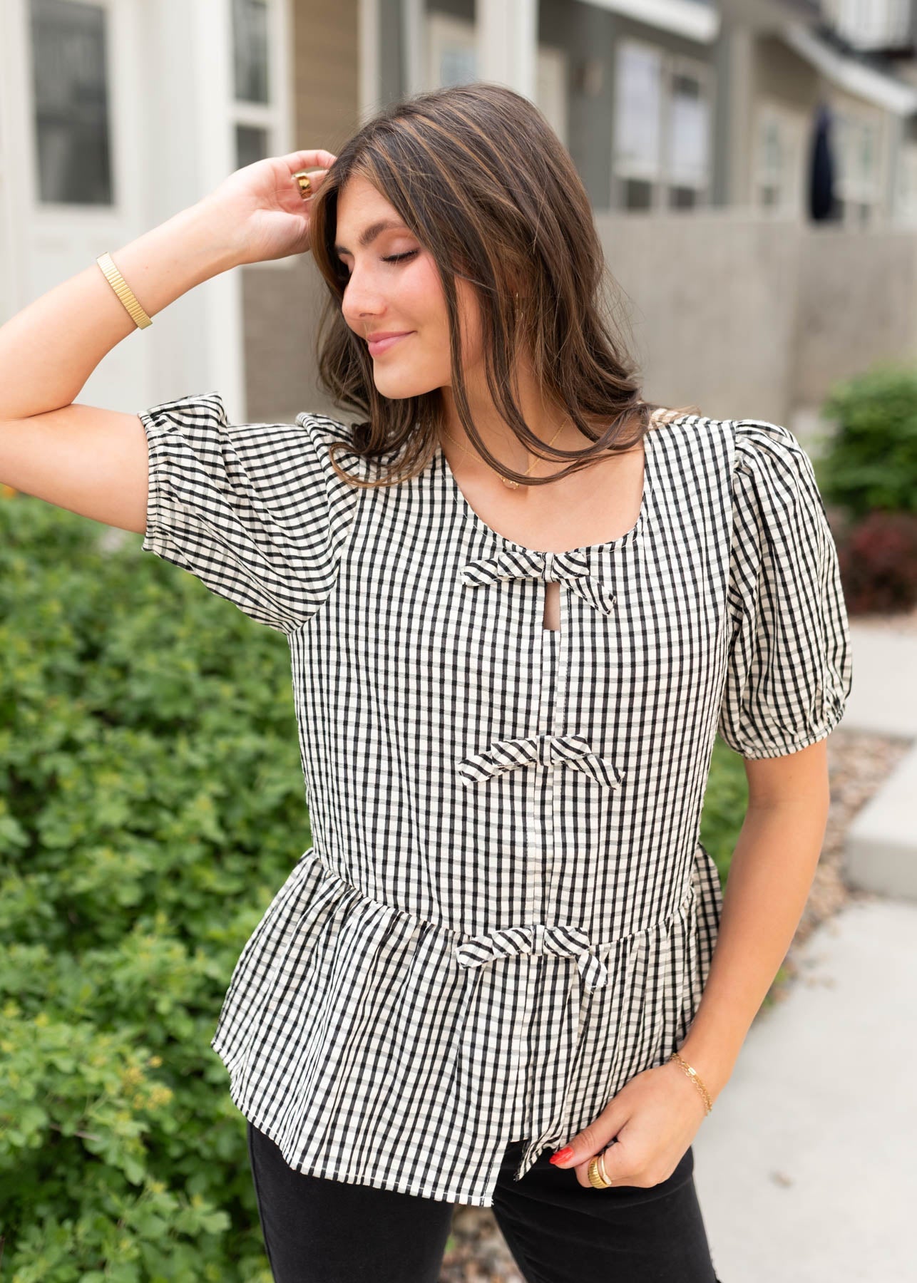 Cortanie Black Gingham Top