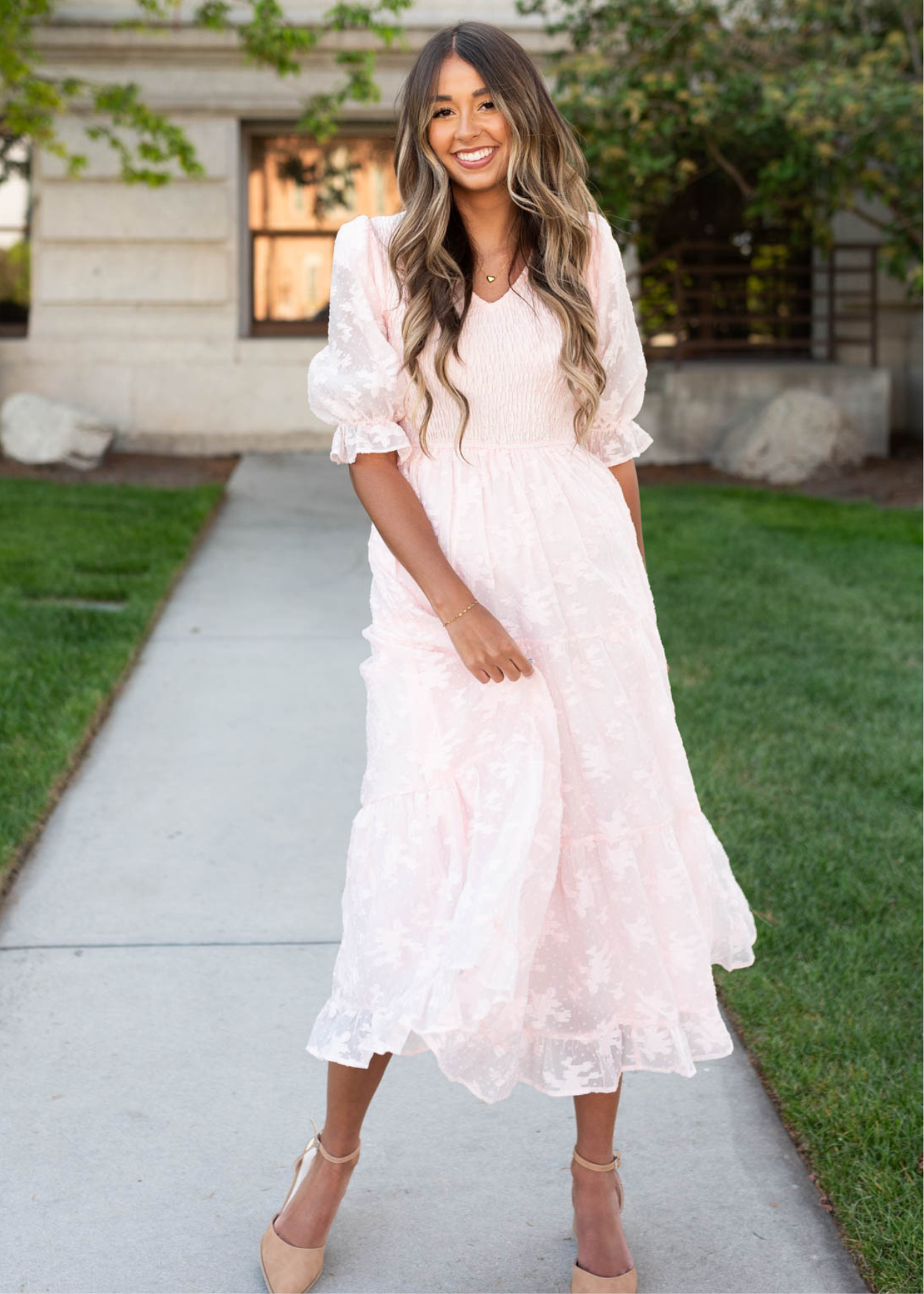 Cynthia Blush V-Neck Maxi Dress