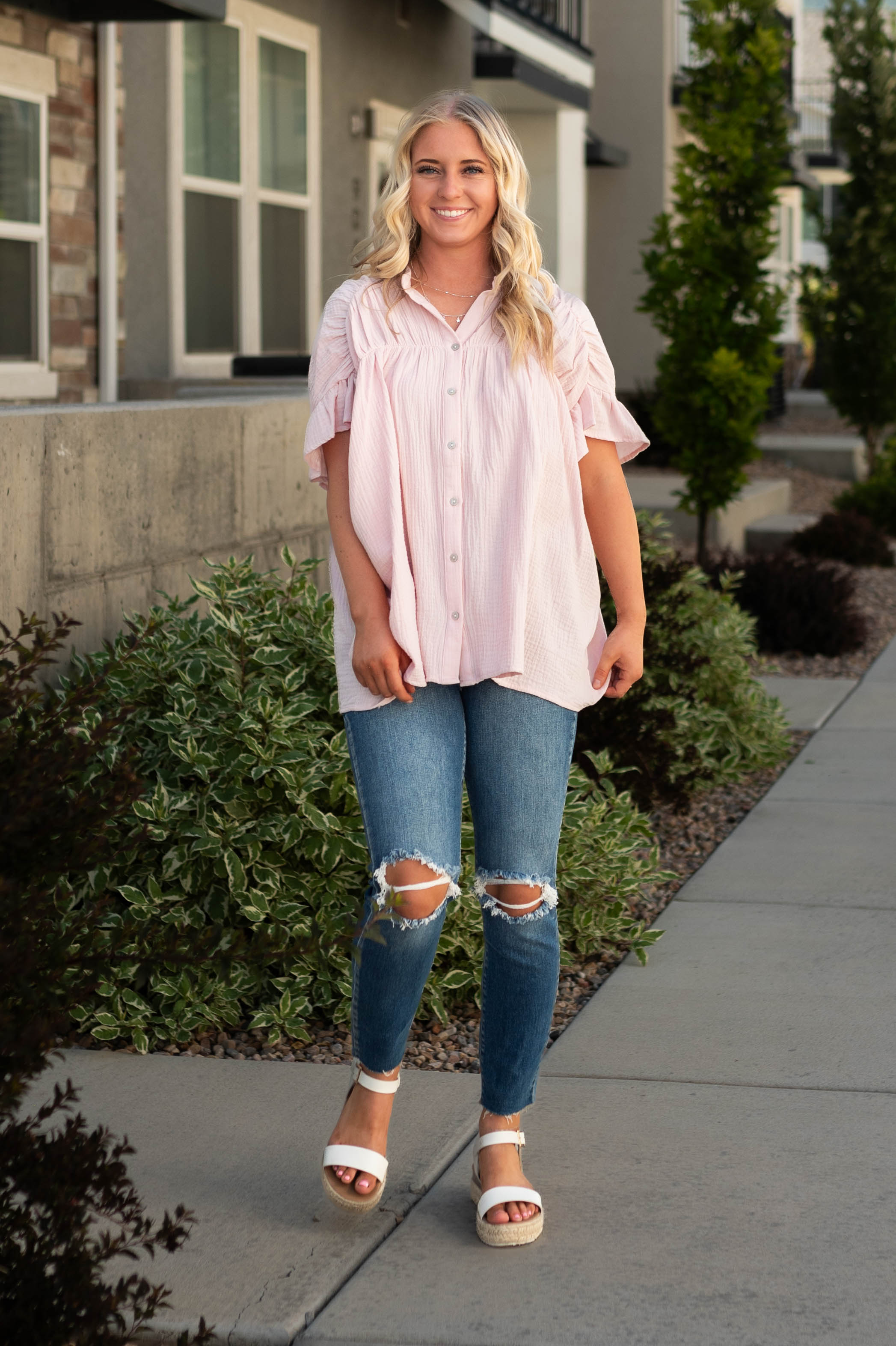 Olympia Dark Denim High Rise Distressed Jeans