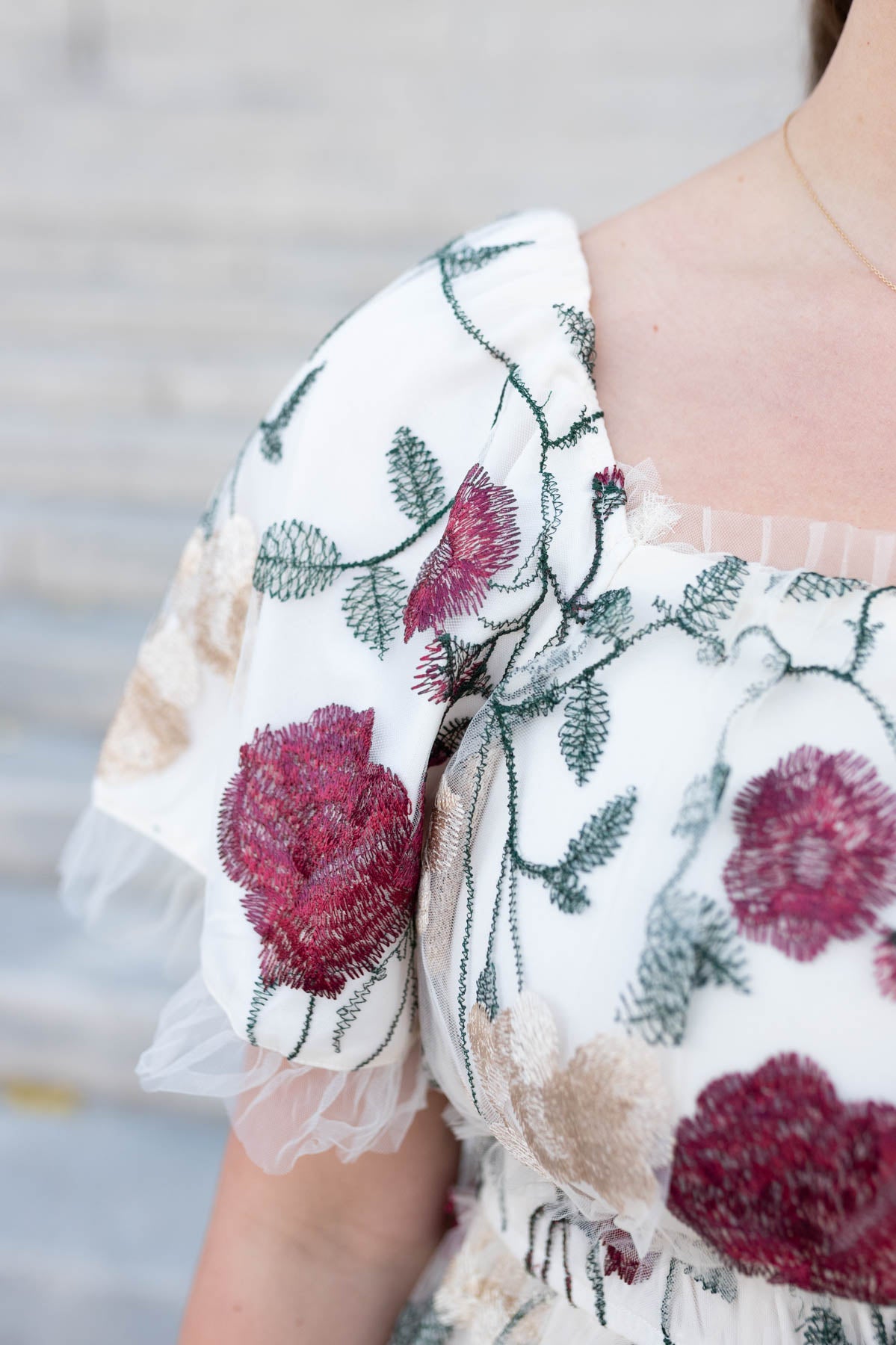 Evie Cream Floral Mesh Dress