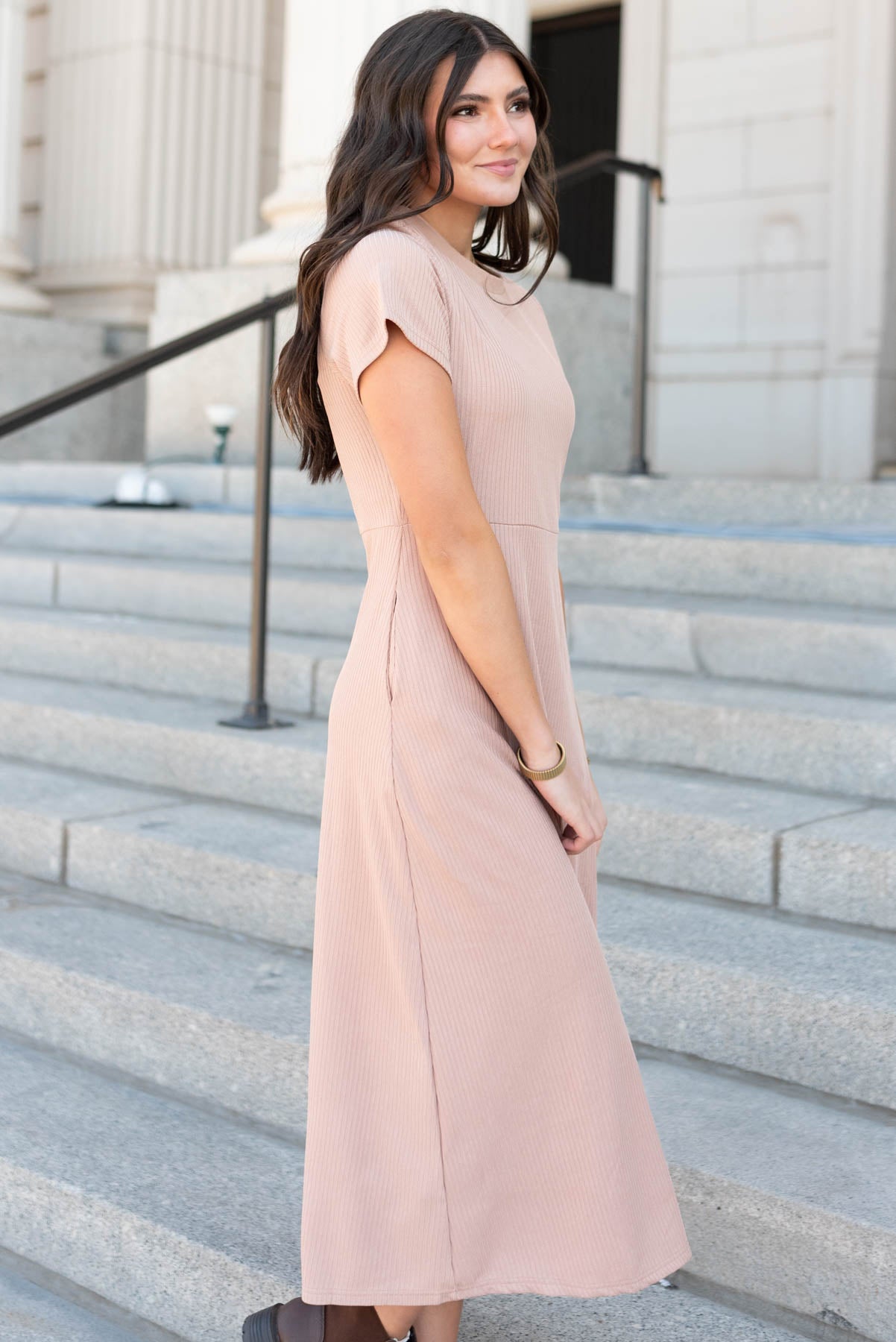 Raylee Taupe Ribbed Dress