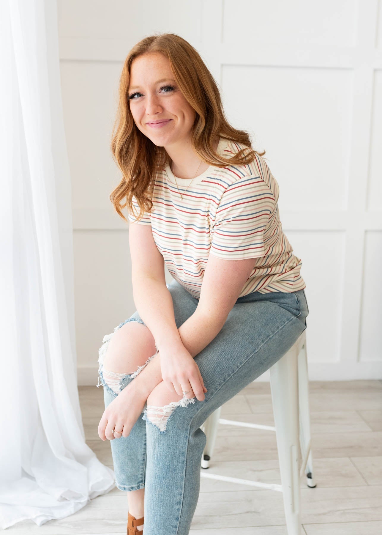 Louisa Ivory Multi Stripe Top