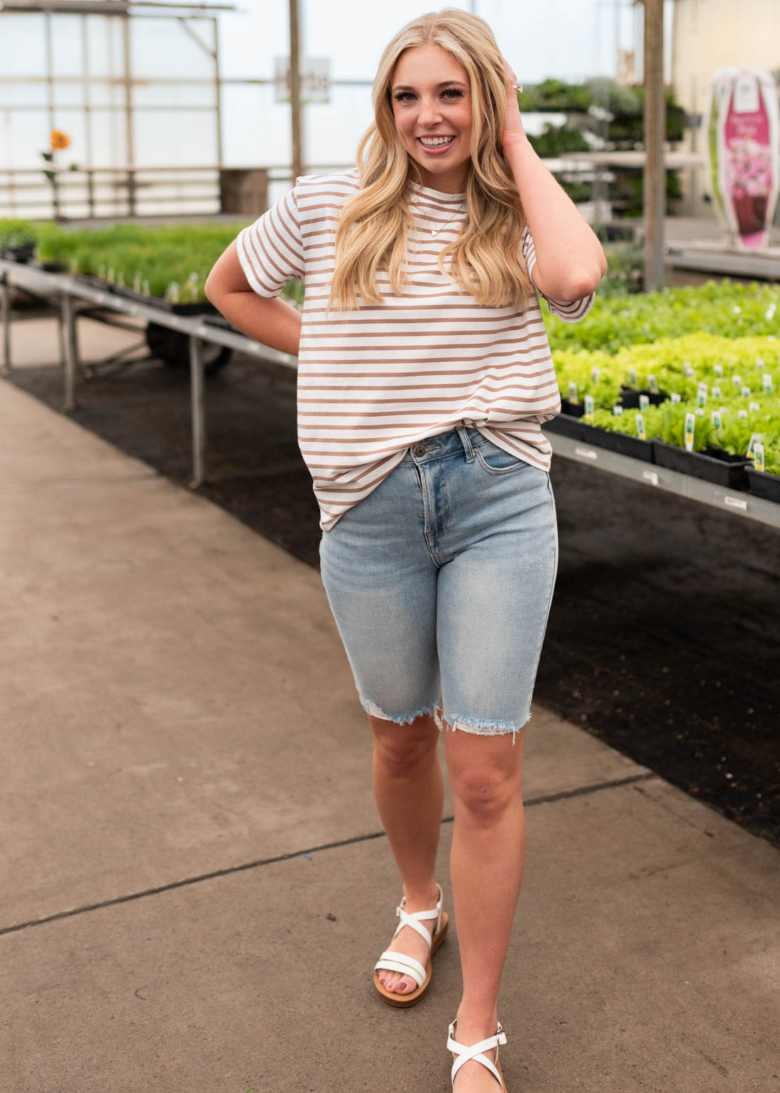 Daizy White Taupe Striped Top