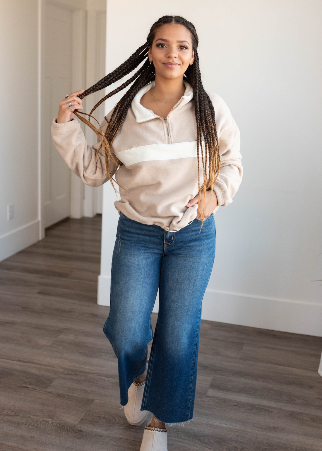 Daja Taupe Half Zip Pullover