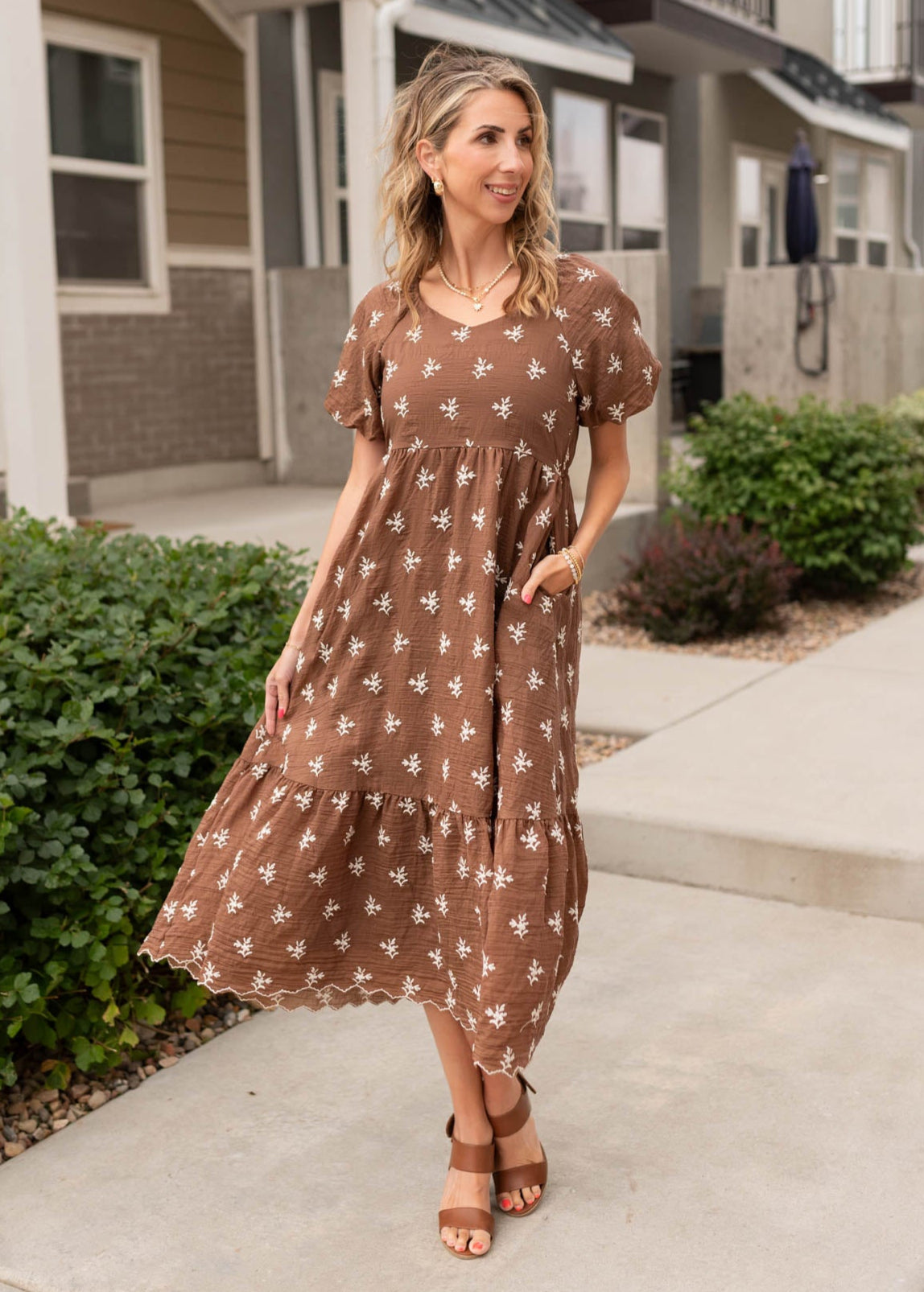 Dakota Walnut Floral Embroidered Dress
