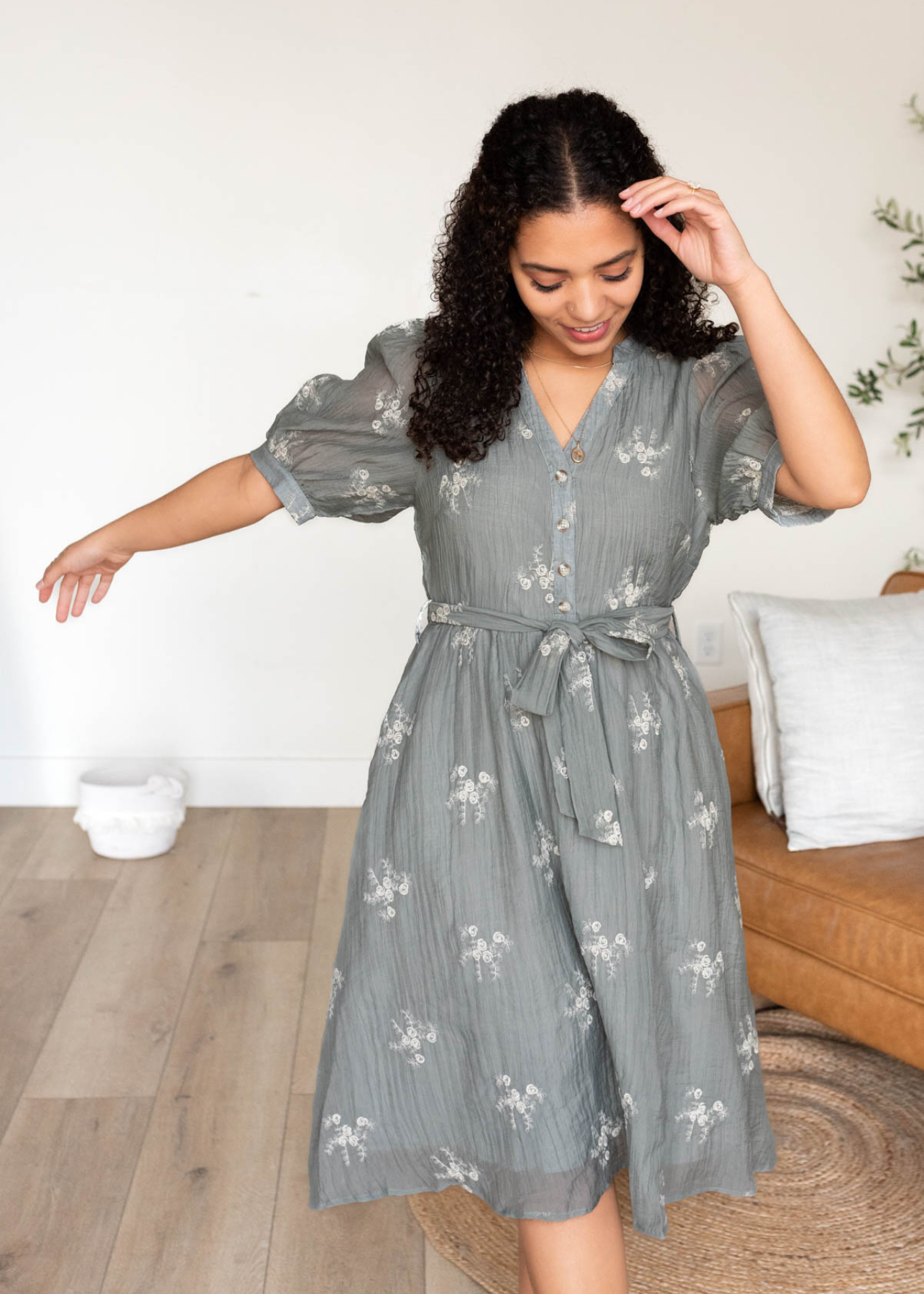 Dalacie Dusty Sage Embroidered Dress