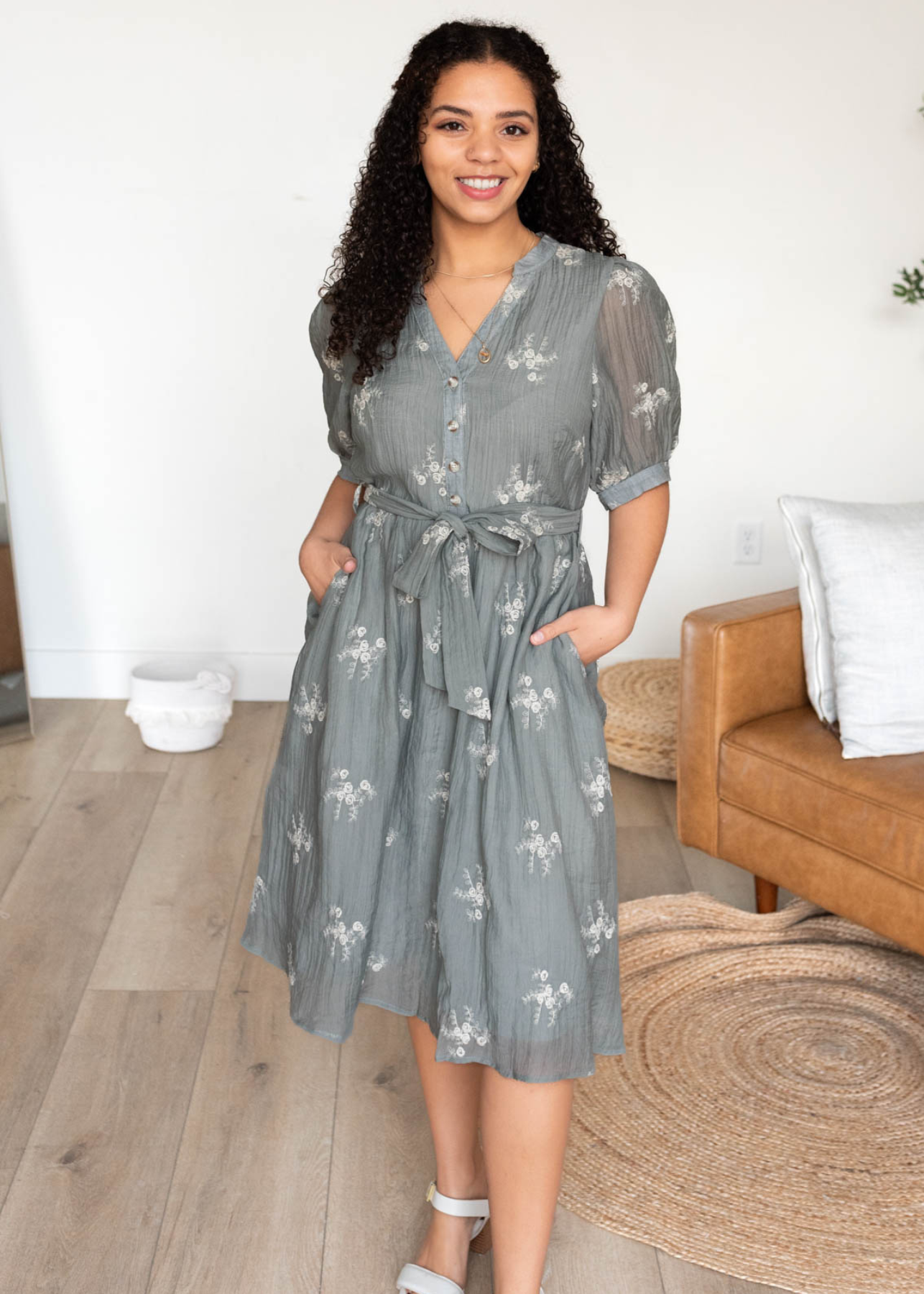 Dalacie Dusty Sage Embroidered Dress