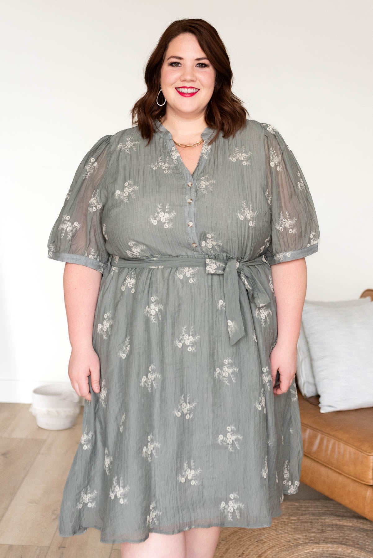 Dalacie Dusty Sage Embroidered Dress