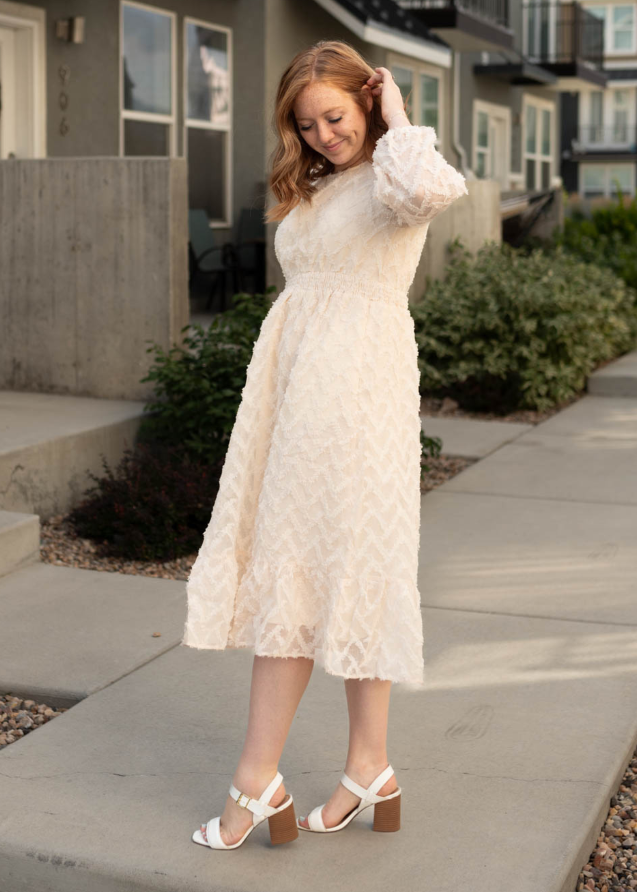 Dalary Cream Textured Dress