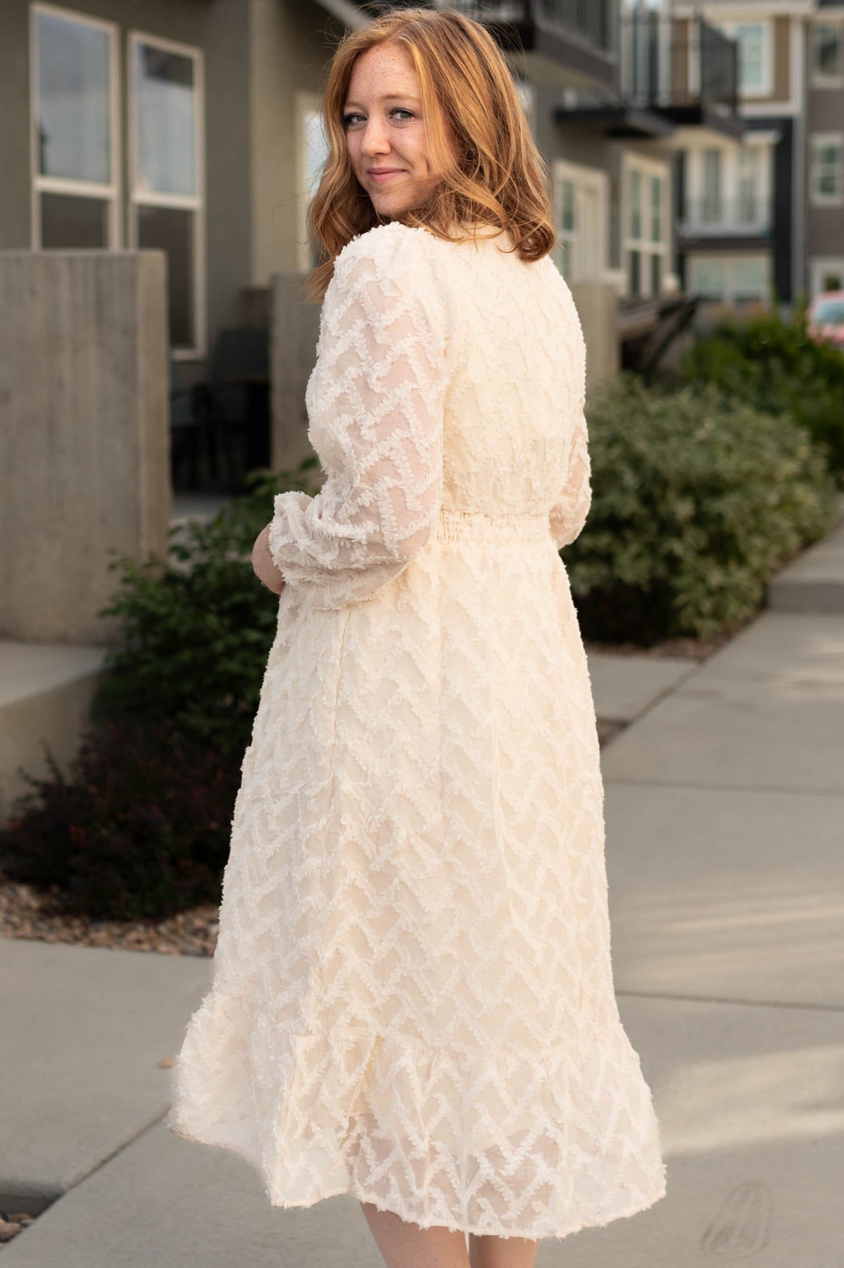 Dalary Cream Textured Dress