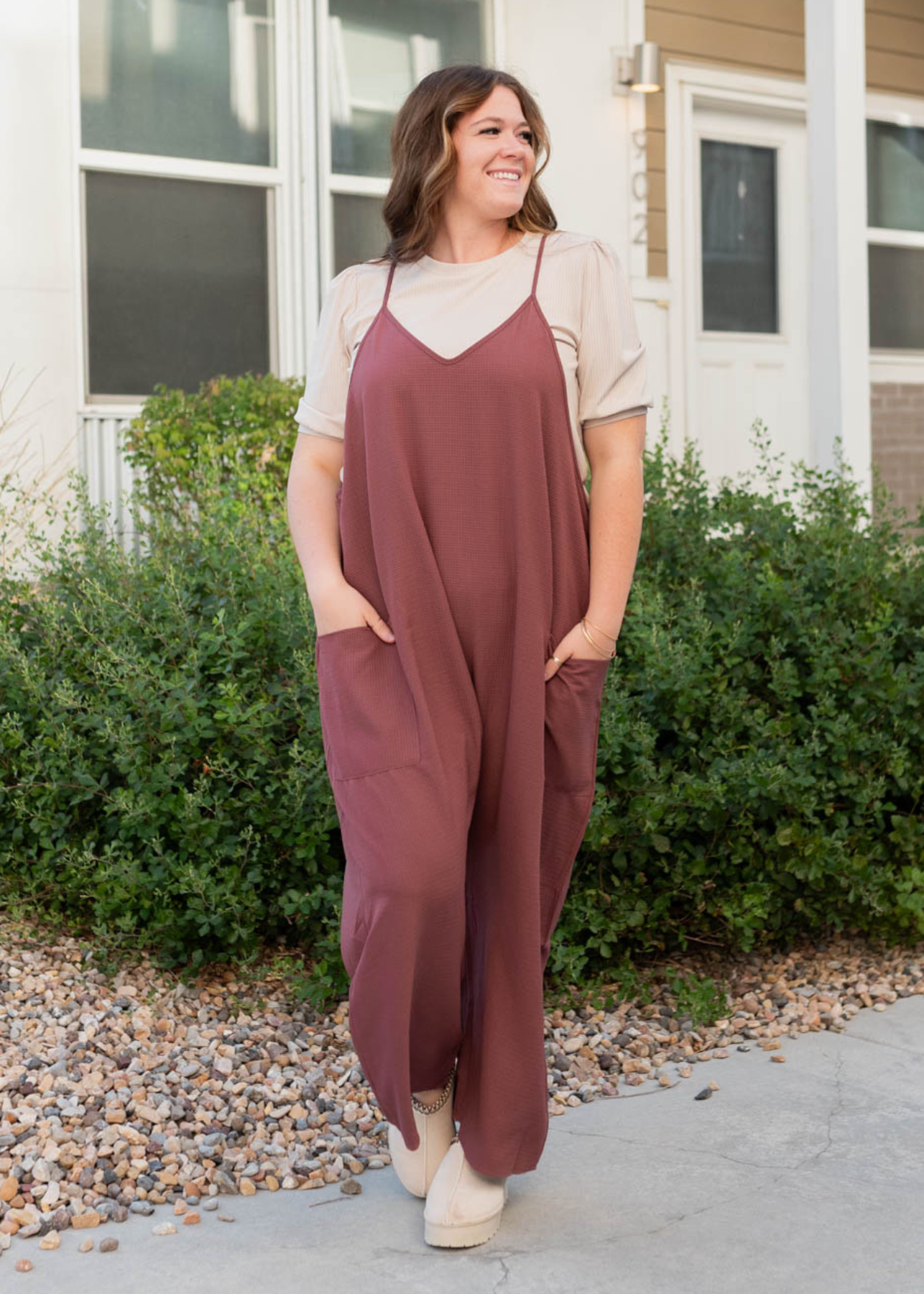 Dana Mahogany Woven Overalls