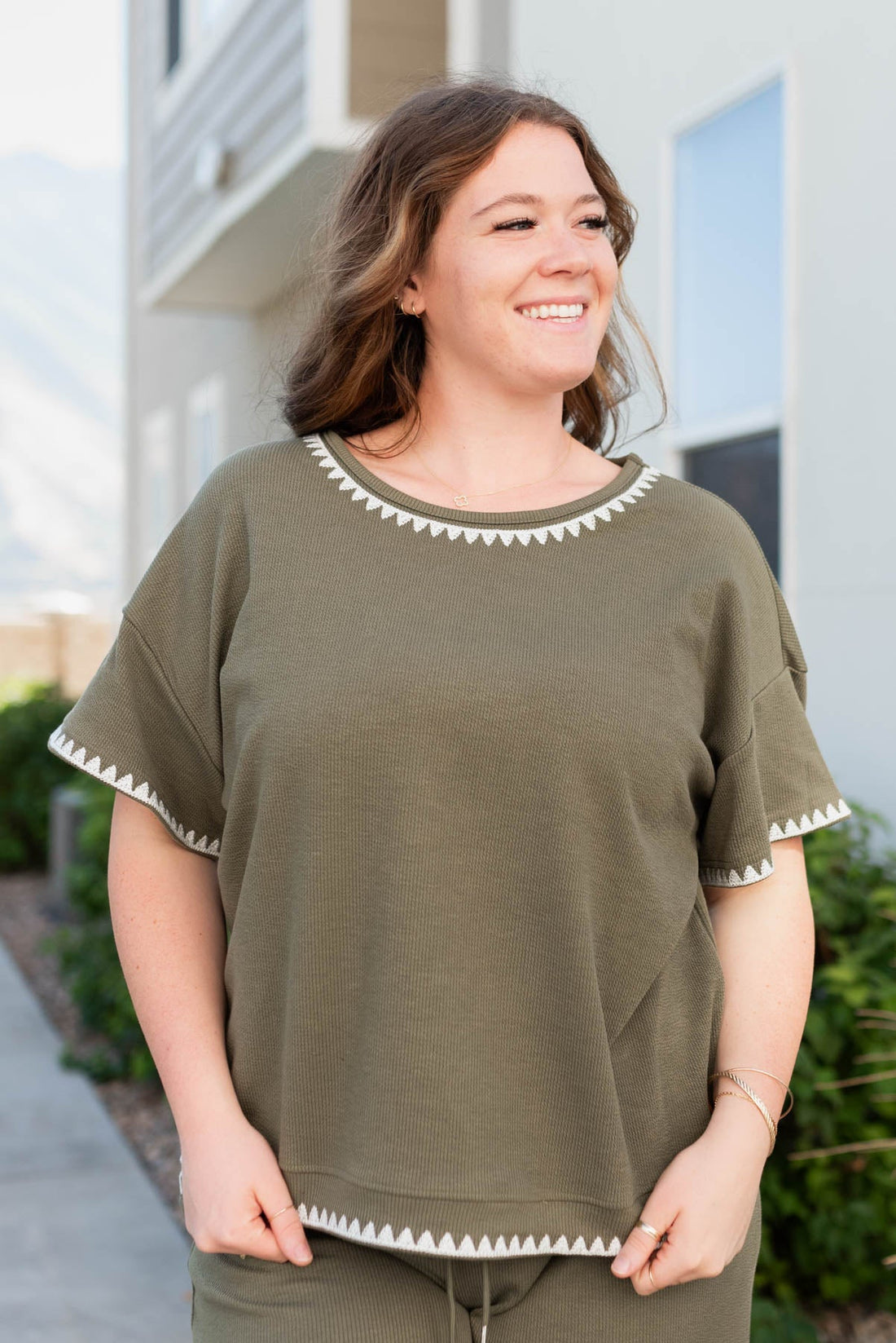 Danielle Olive Embroidered Top