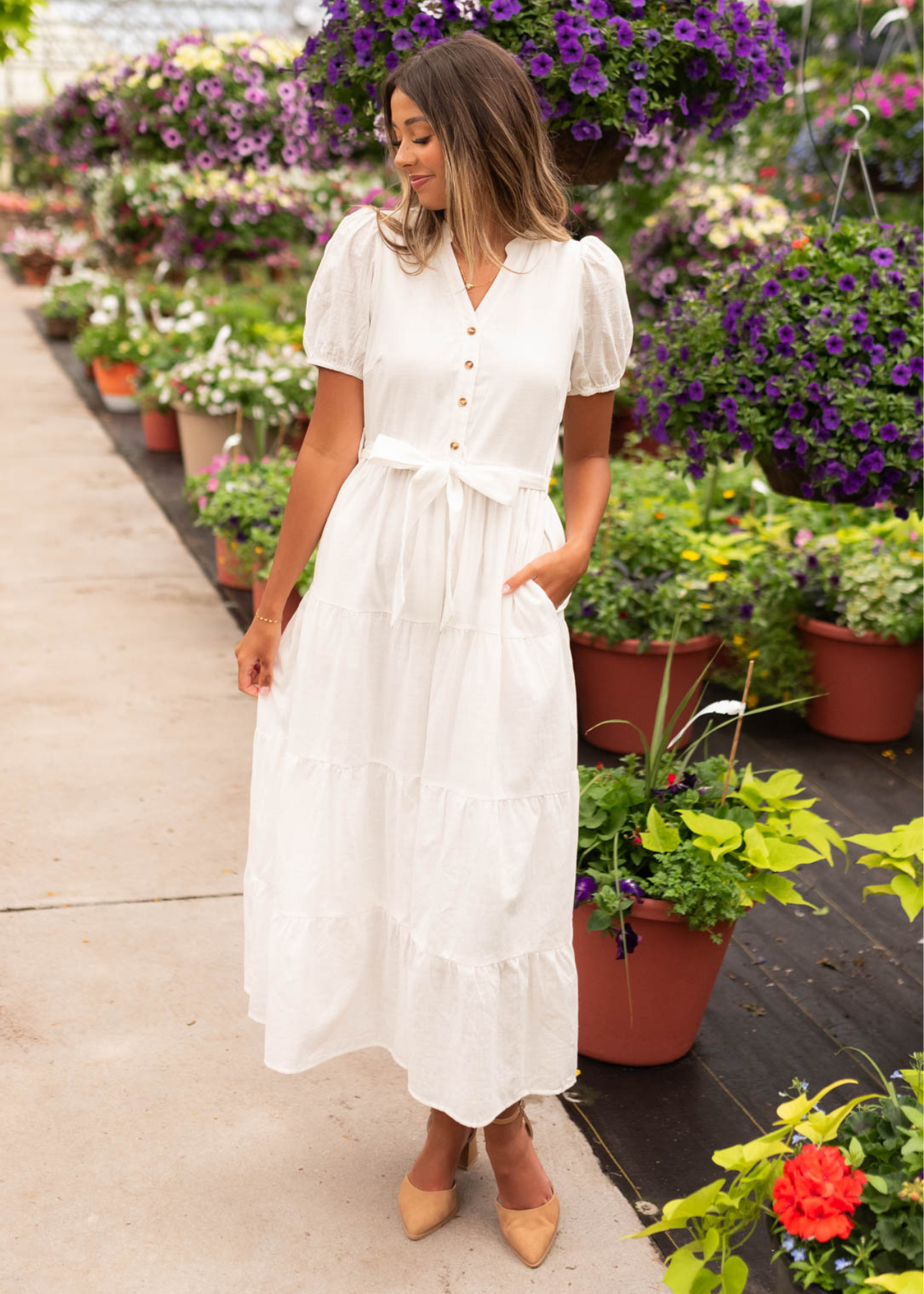 Dannah Off White Button Up Dress