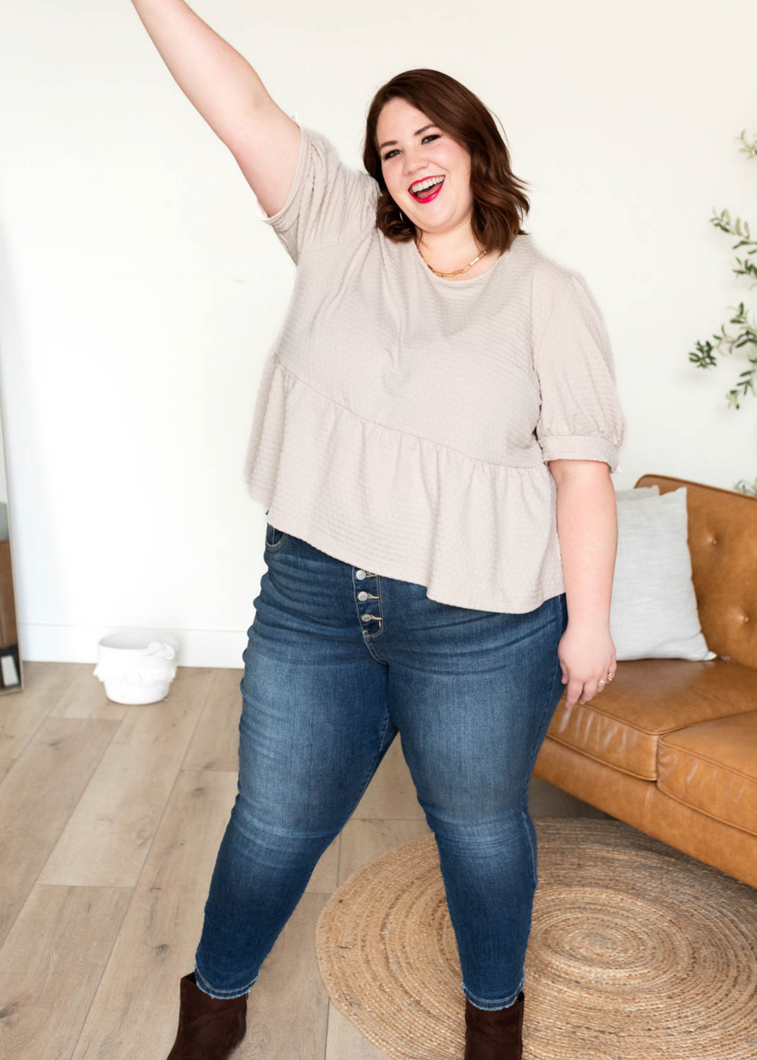 Darci Beige Tiered Top