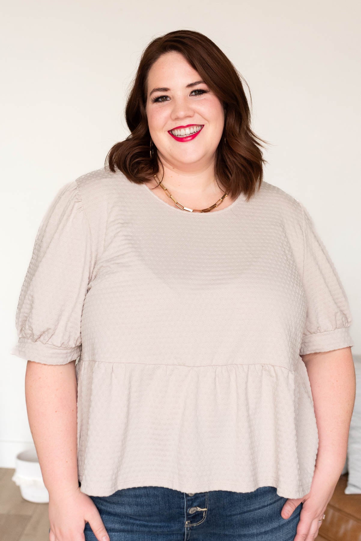 Darci Beige Tiered Top