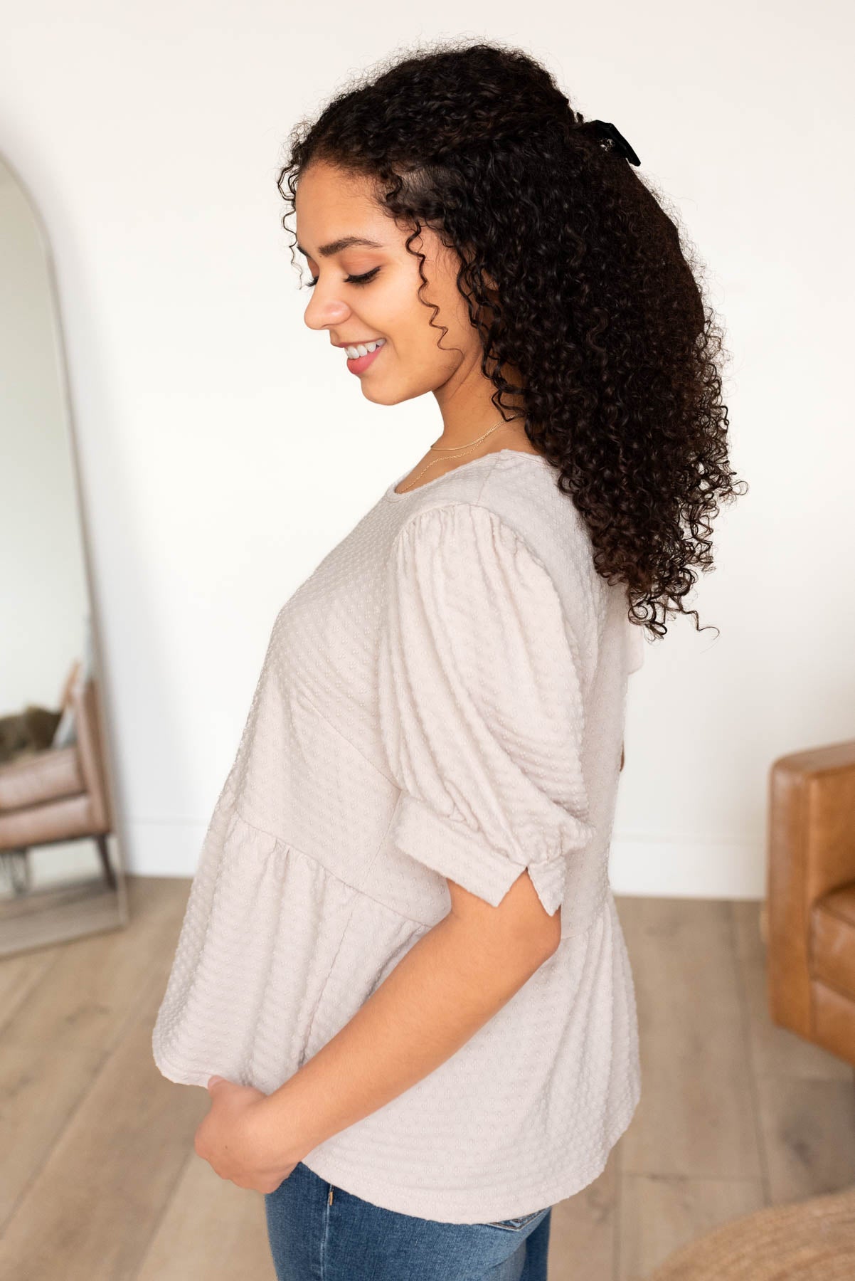 Darci Beige Tiered Top