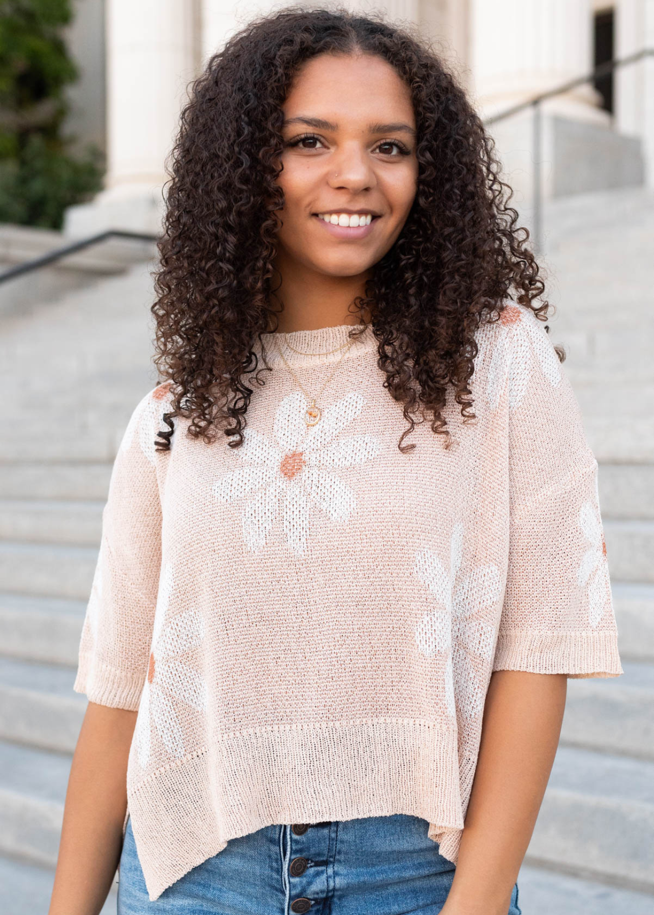 Davina Taupe Floral Knit Top