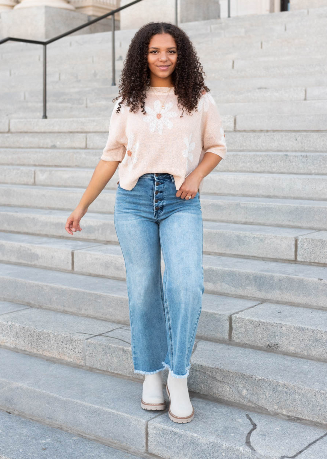 Davina Taupe Floral Knit Top