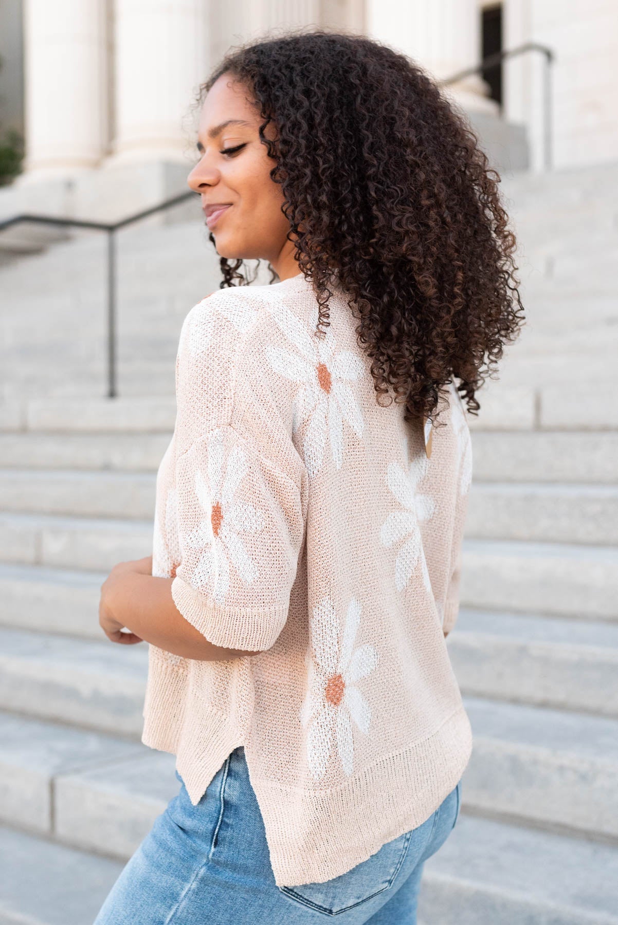 Davina Taupe Floral Knit Top