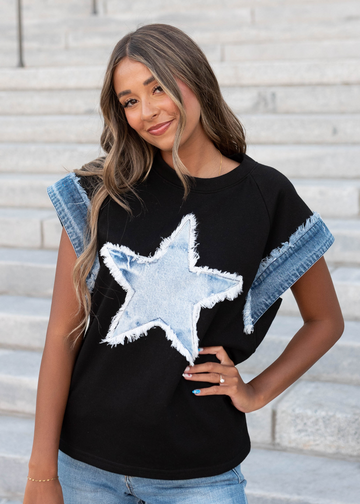 Debbie Black Denim Star Top