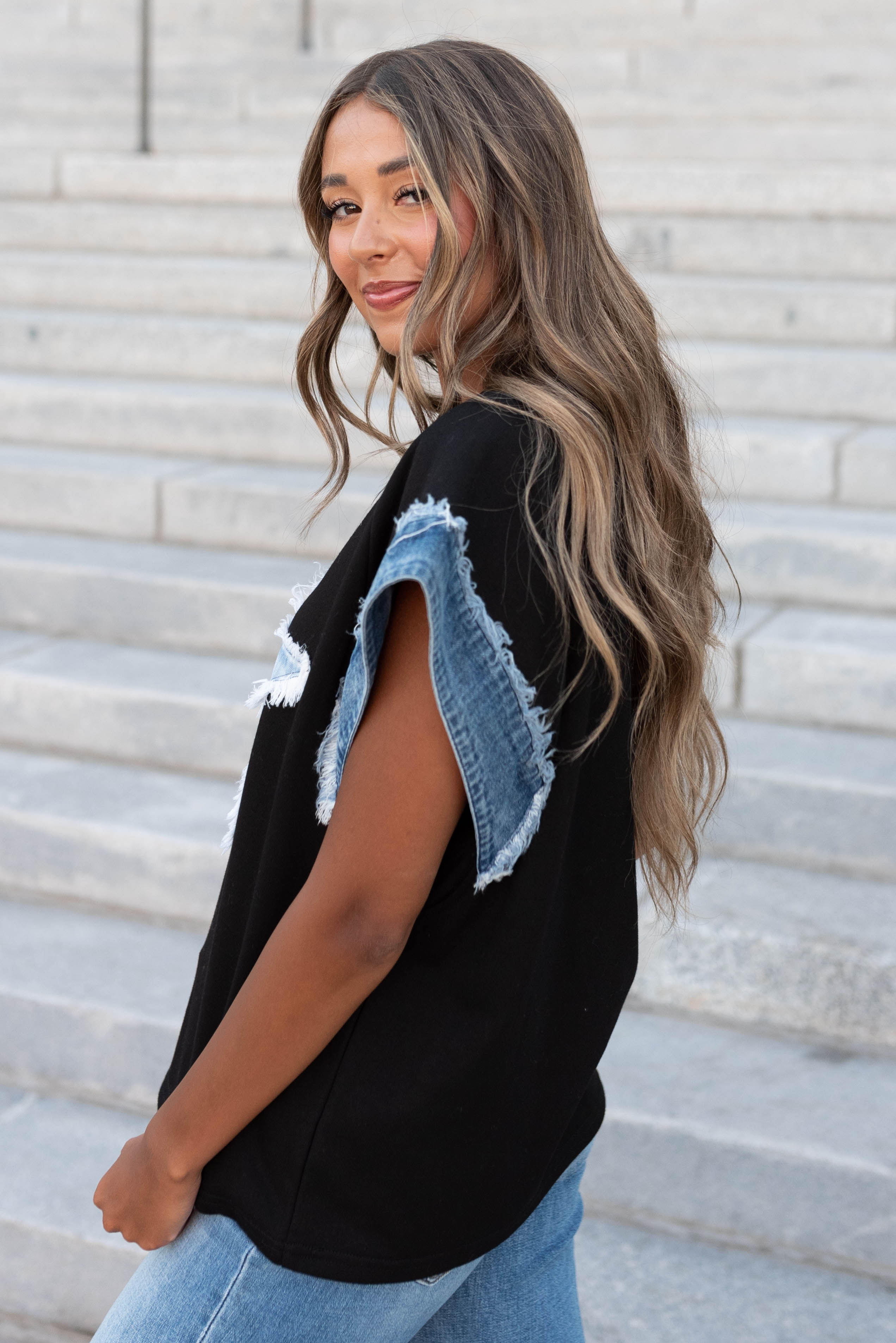 Debbie Black Denim Star Top