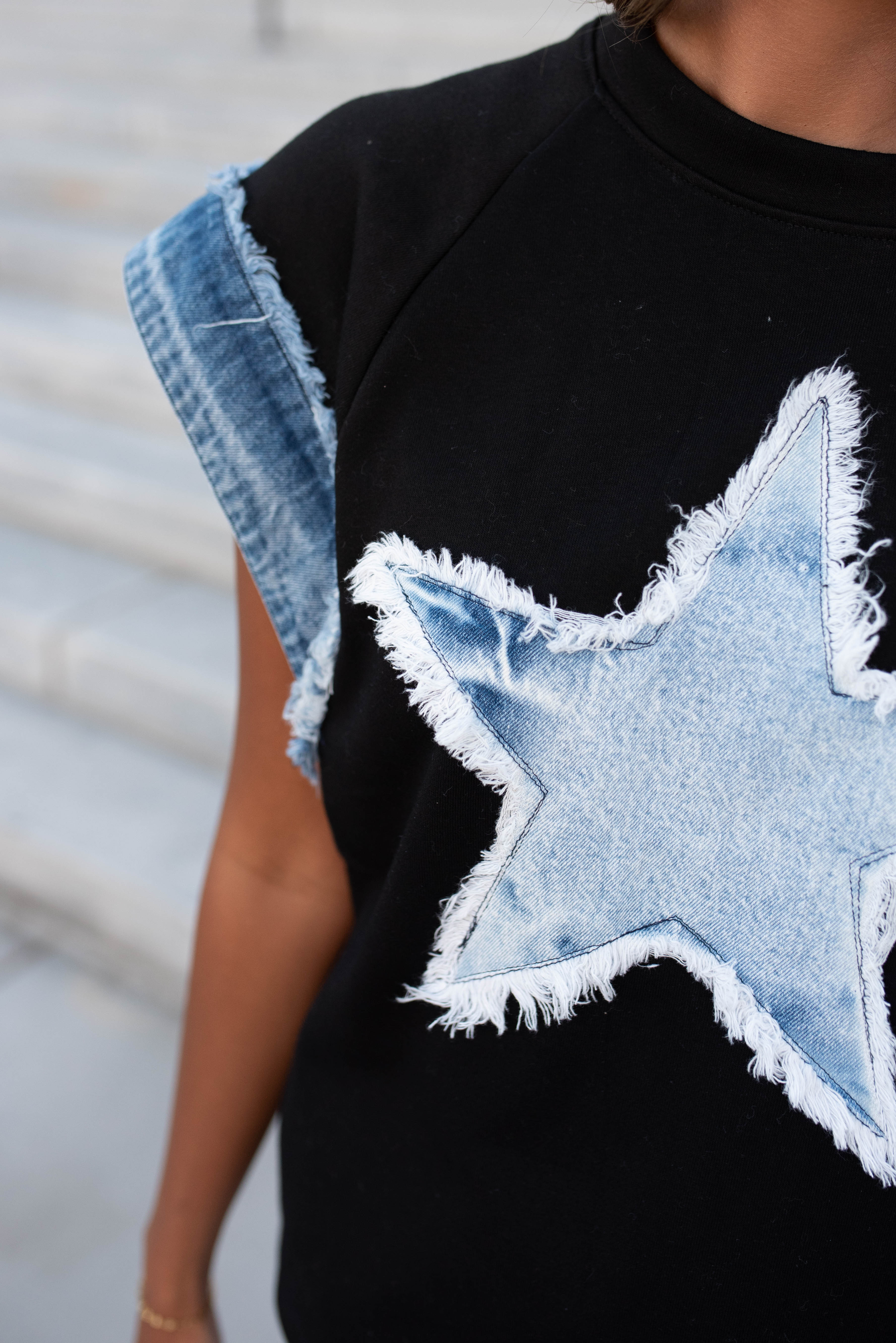 Debbie Black Denim Star Top