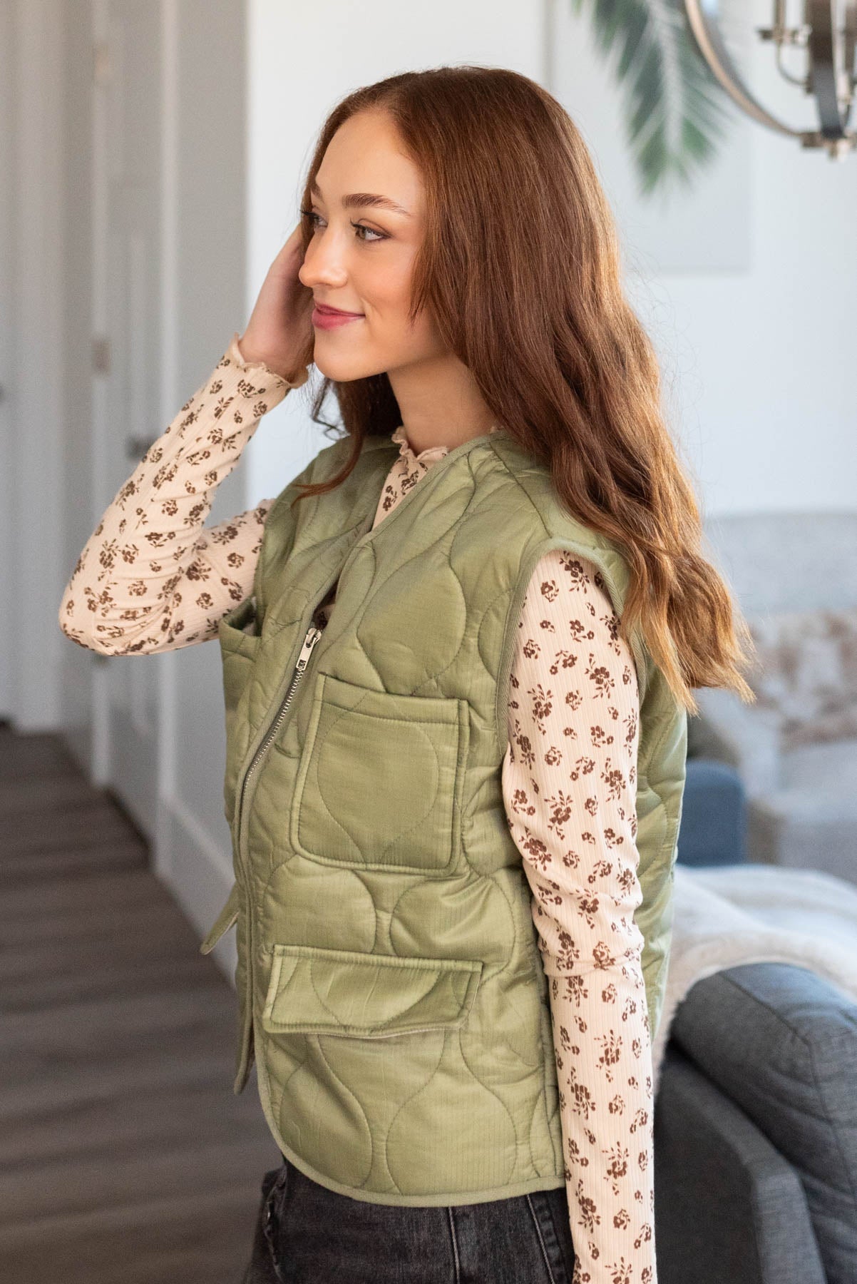 Deitra Olive Quilted Vest