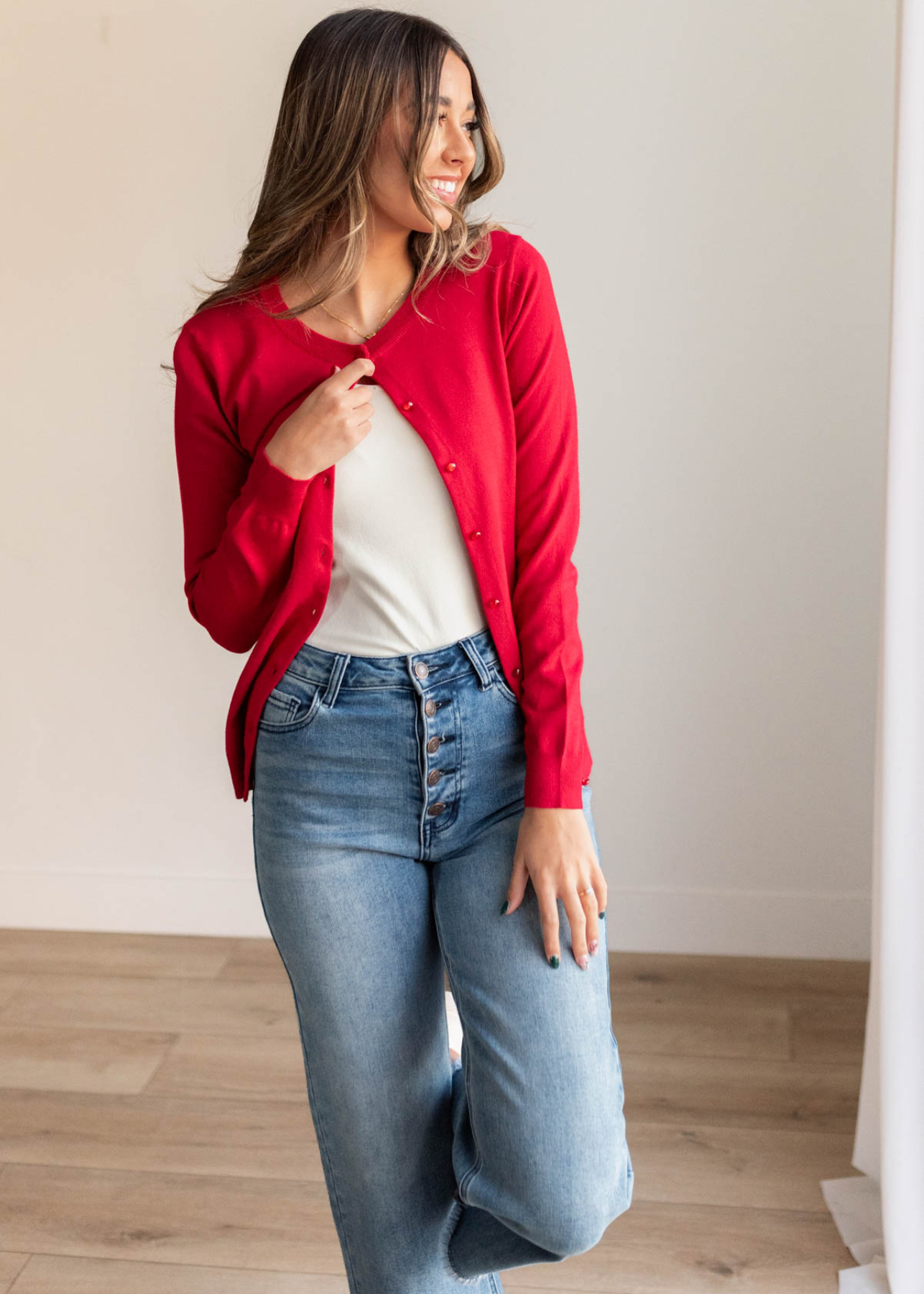 Deja Red Button Down Cardigan