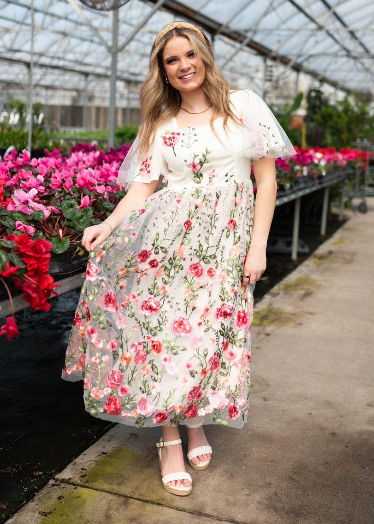 Delancey Pink Embroidered Mesh Dress