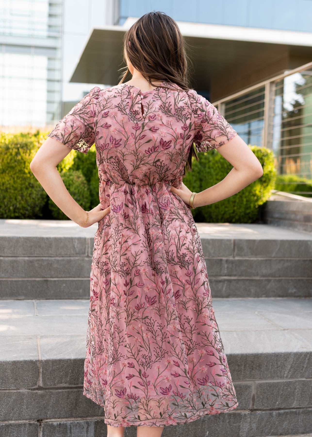 Delcy Antique Pink Embroidered Dress