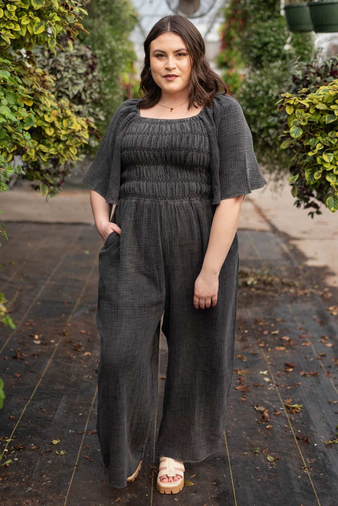 Delia Charcoal Wide Leg Jumpsuit