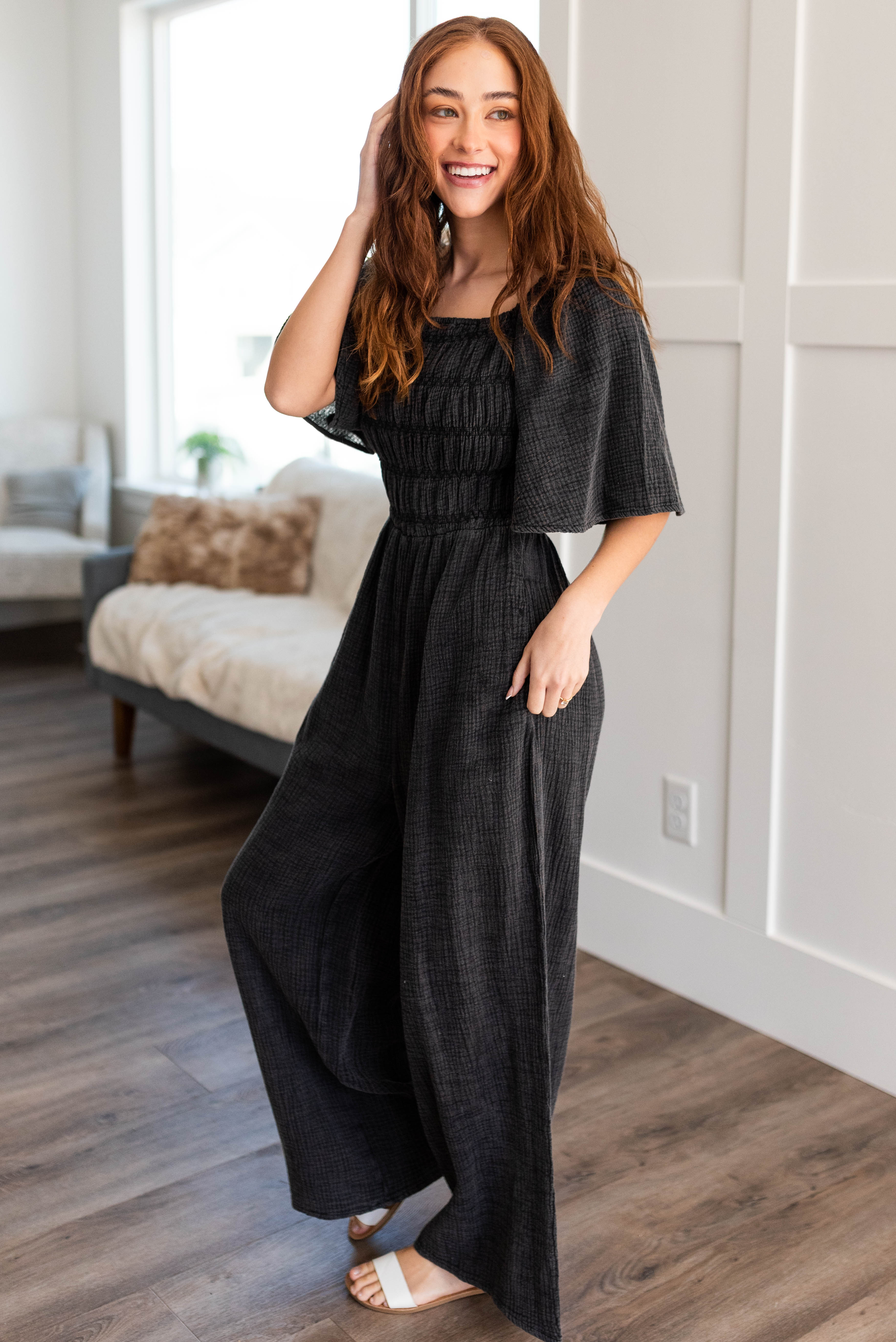 Delia Charcoal Wide Leg Jumpsuit