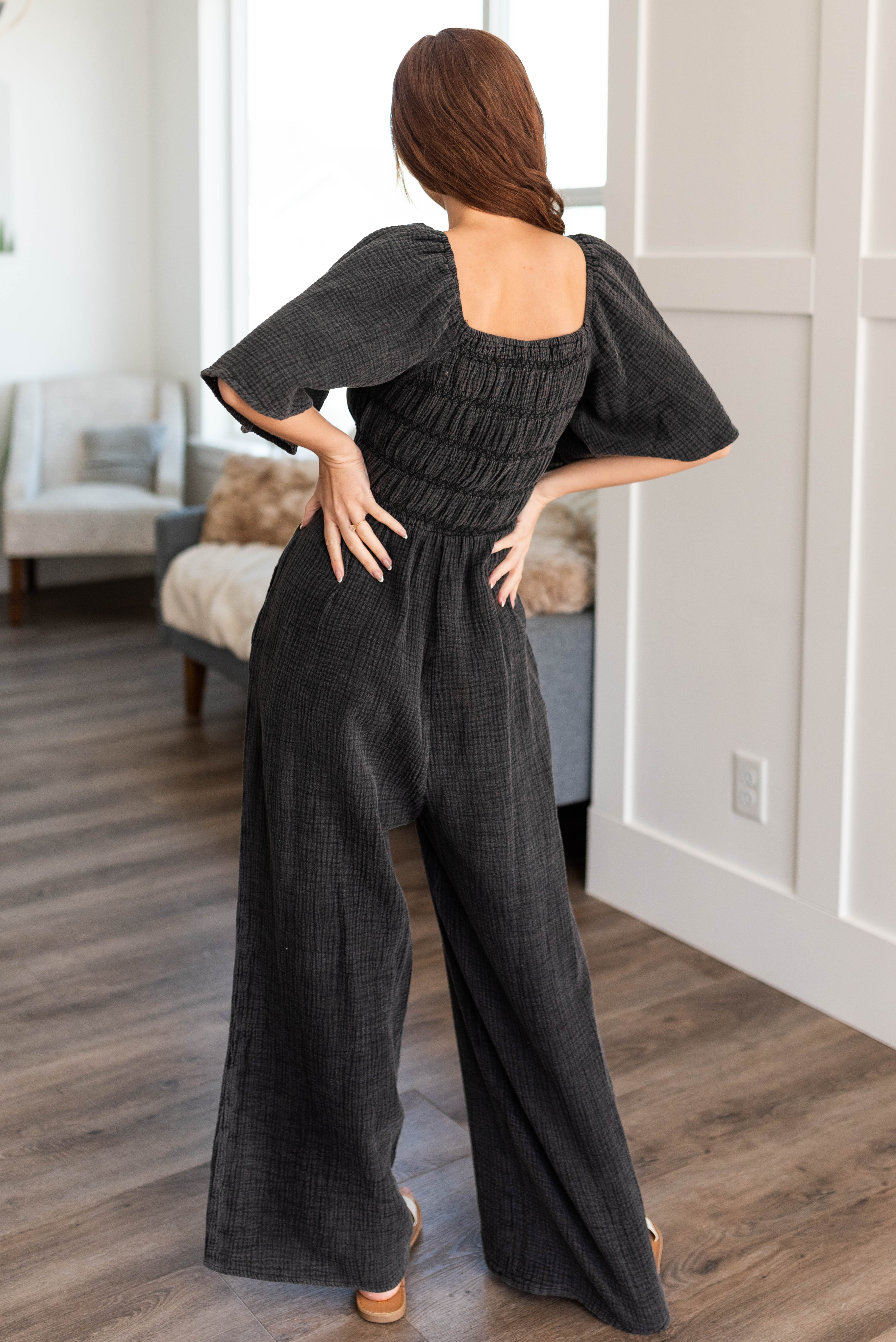 Delia Charcoal Wide Leg Jumpsuit