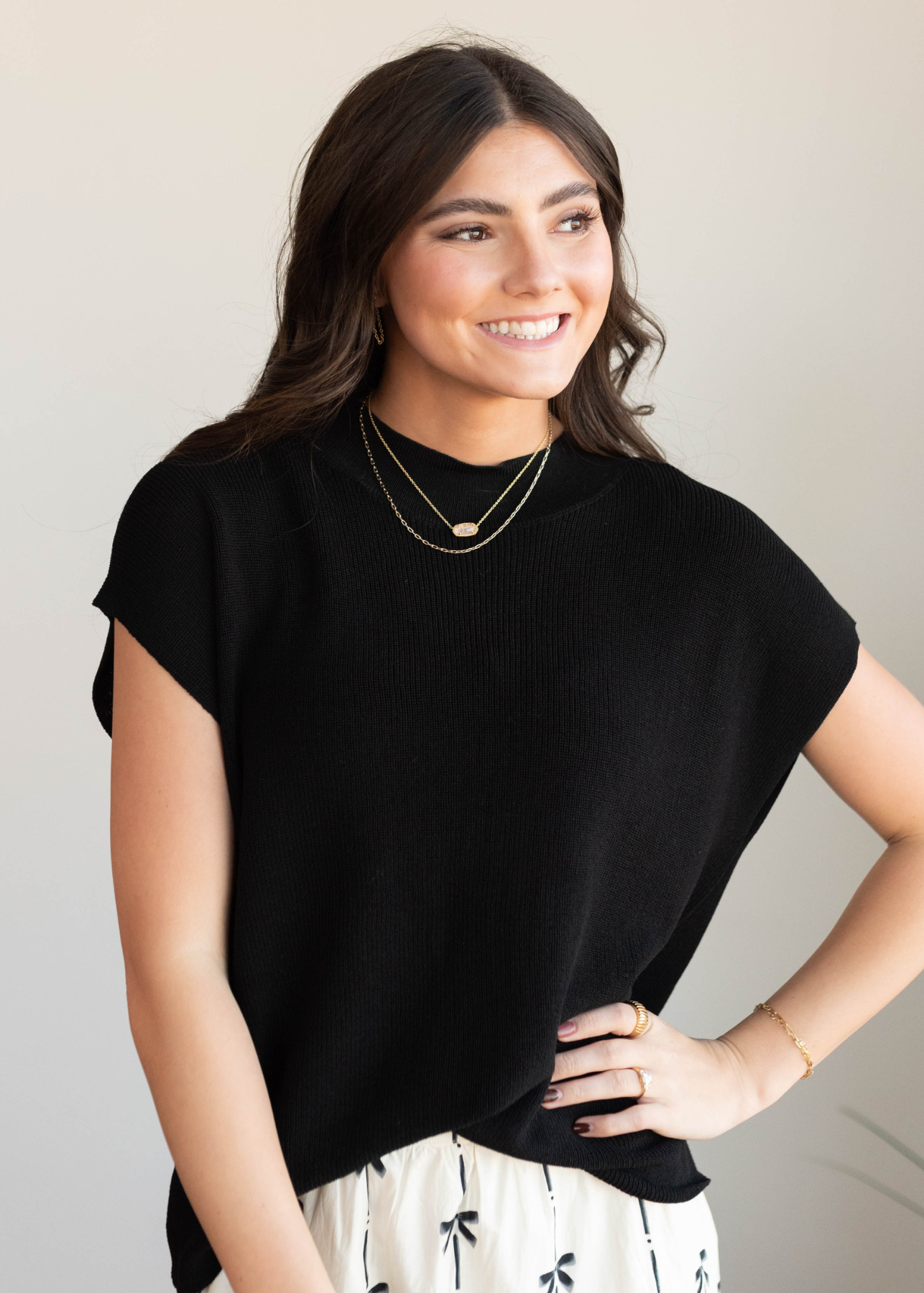 Demi Black Cap Sleeve Sweater Top