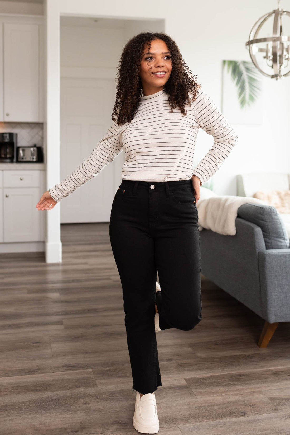 Demi Ivory Stripe Ruffle Top