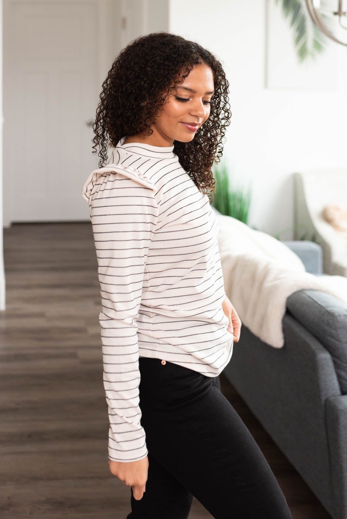 Demi Ivory Stripe Ruffle Top