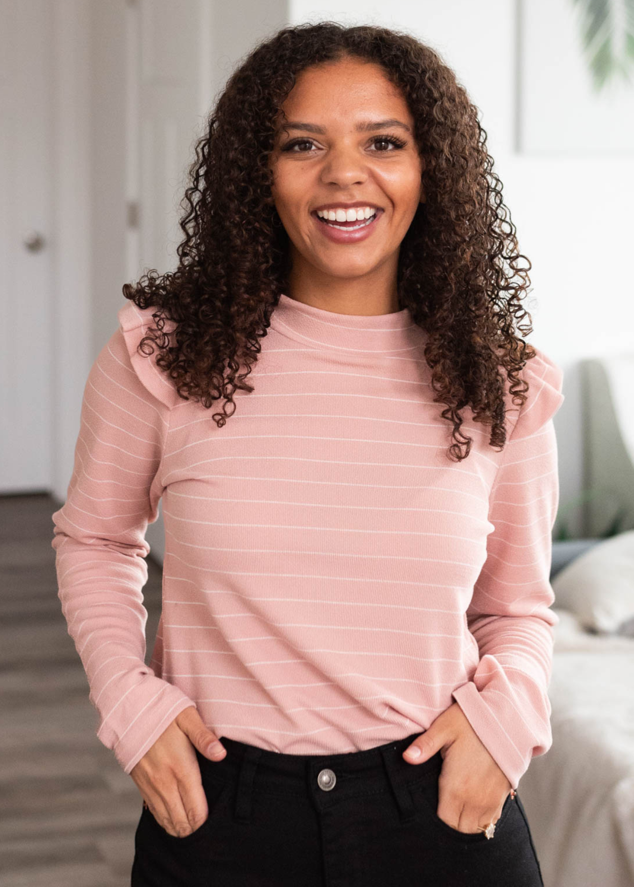 Demi Mauve Stripe Ruffle Top