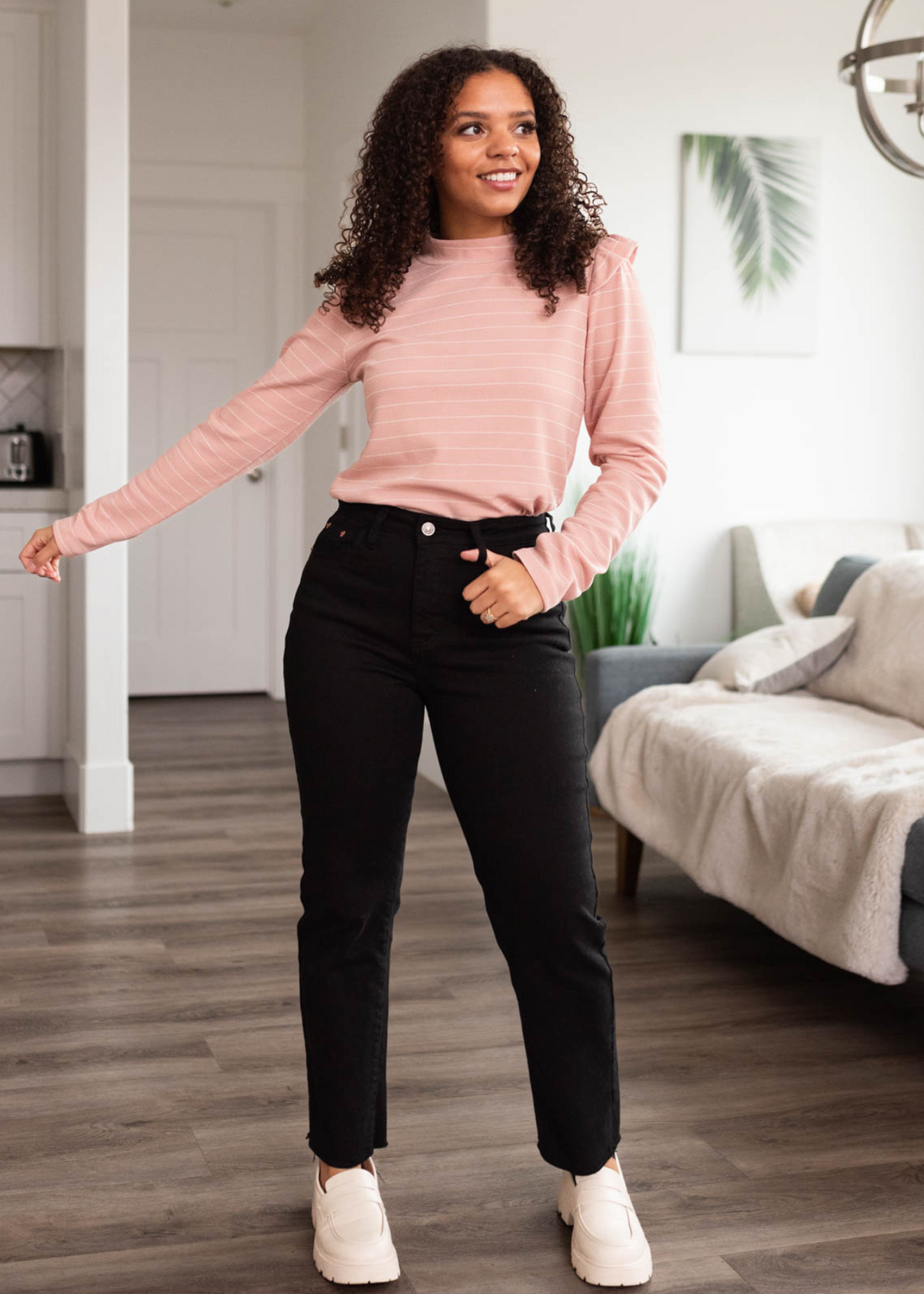 Demi Mauve Stripe Ruffle Top