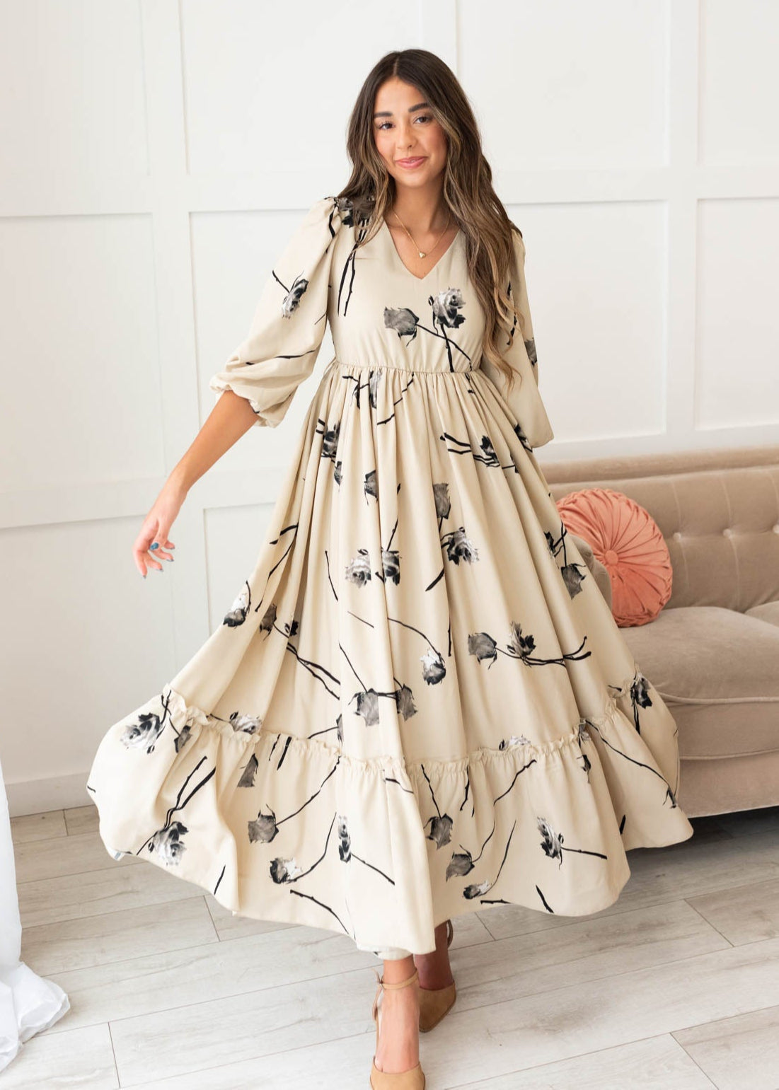 Destiny Beige Floral Dress