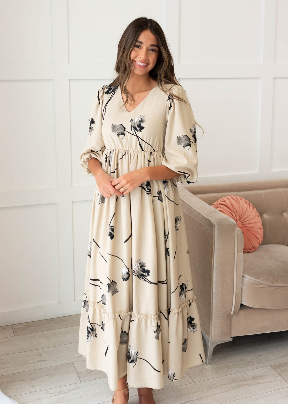Destiny Beige Floral Dress