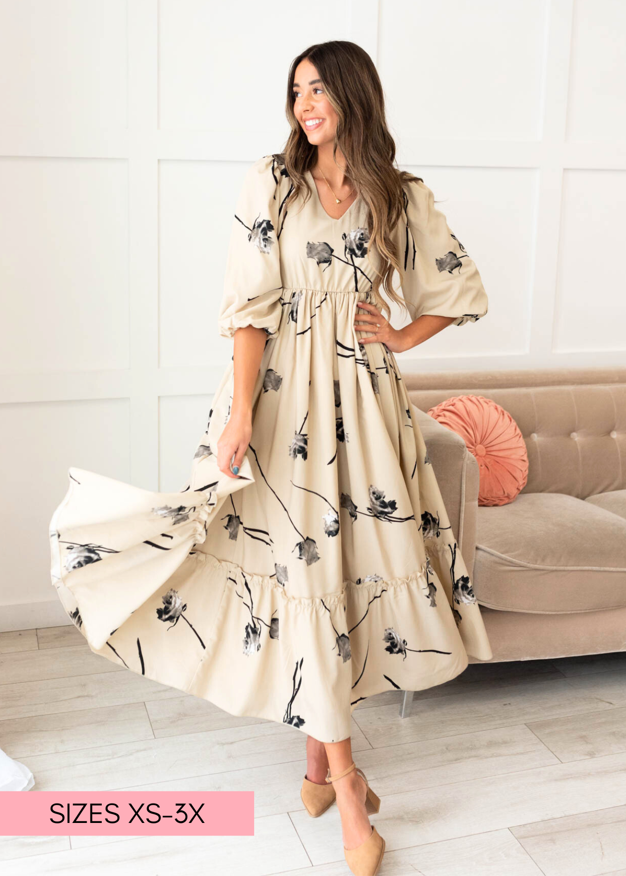 Destiny Beige Floral Dress