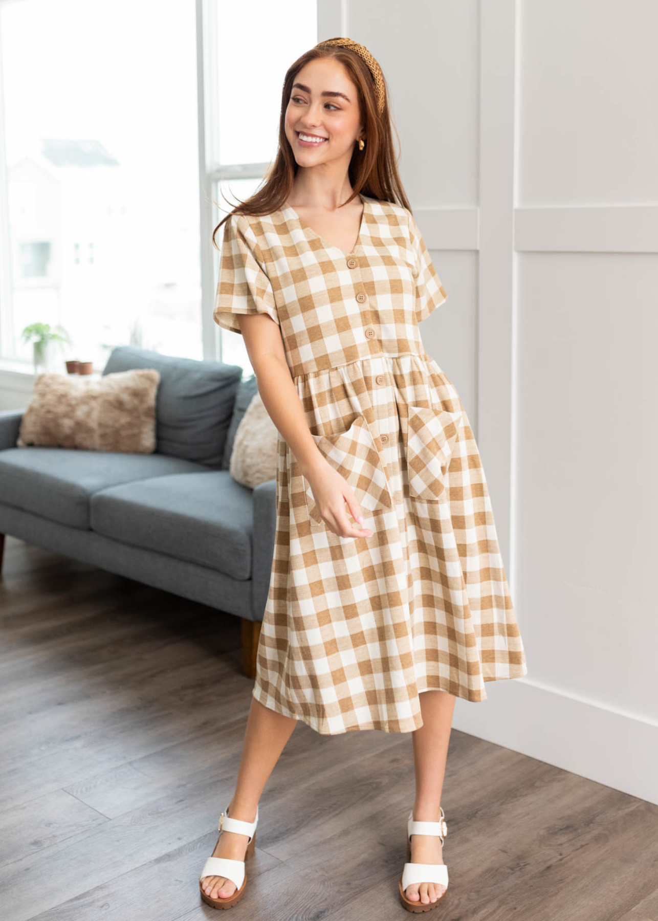 Diya Camel Button Down Dress