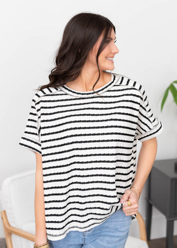 Edaline Black Stripe Top