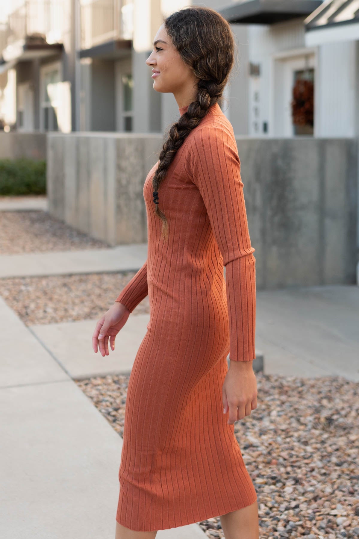 Edel Rust Ribbed Sweater Dress