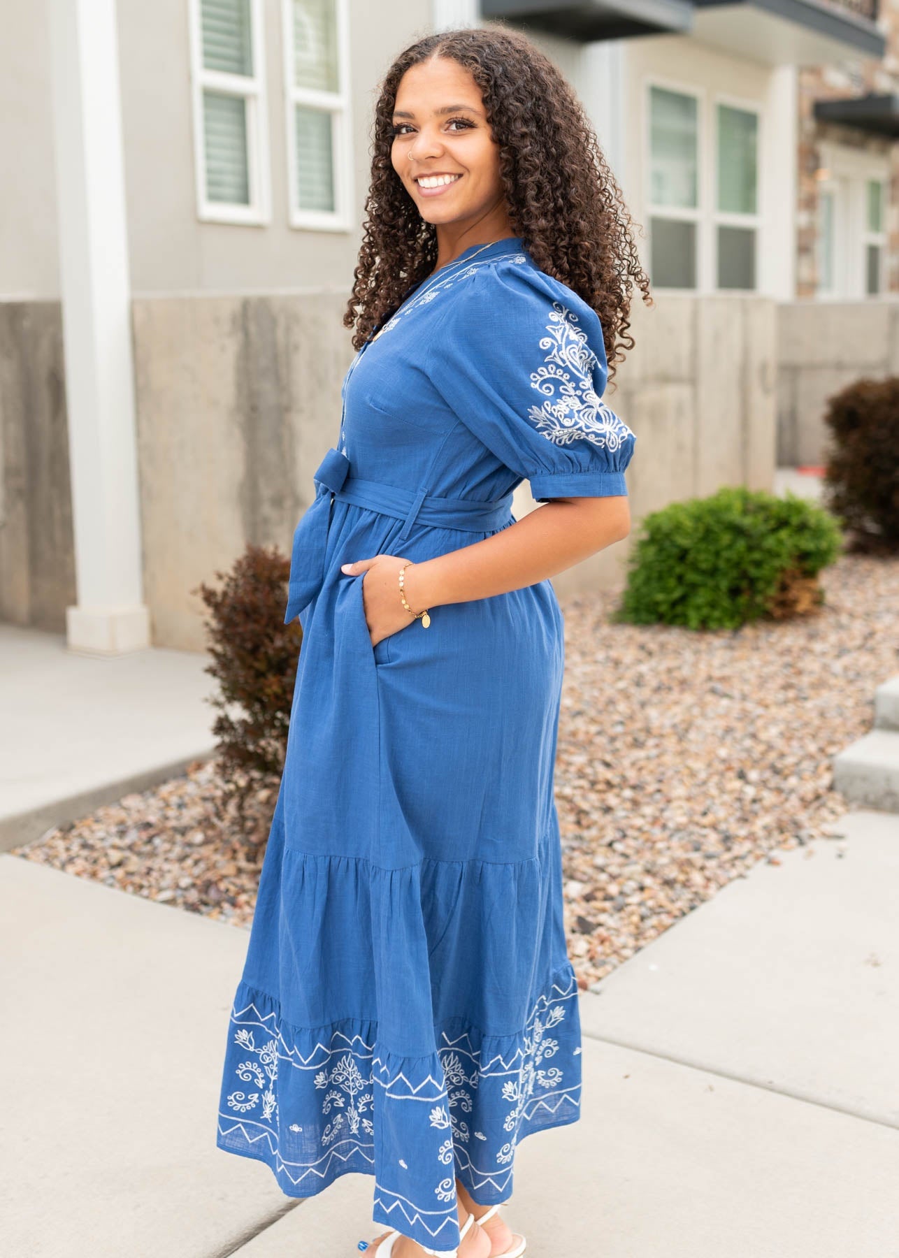 Edlin Blue Embroidered Dress