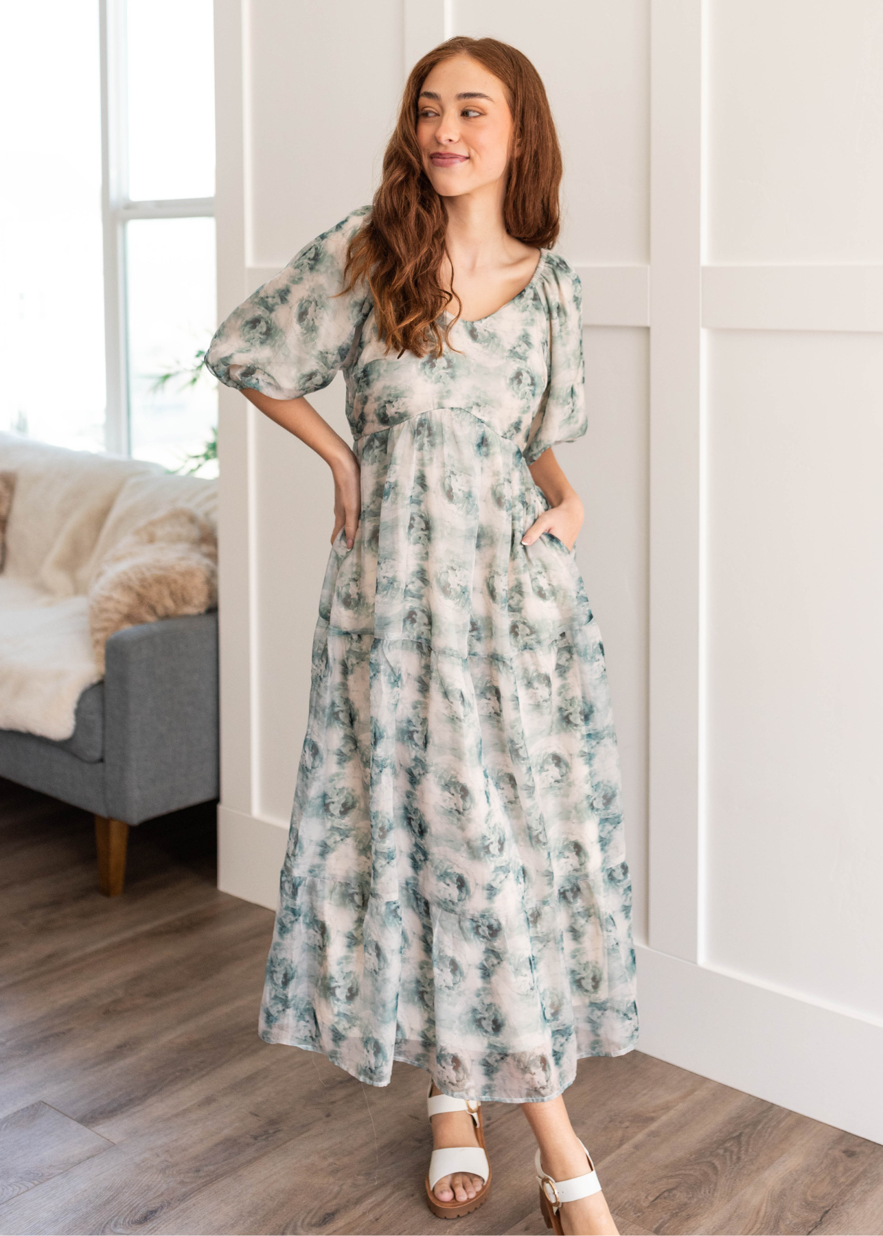 Elaina Green Floral Dress