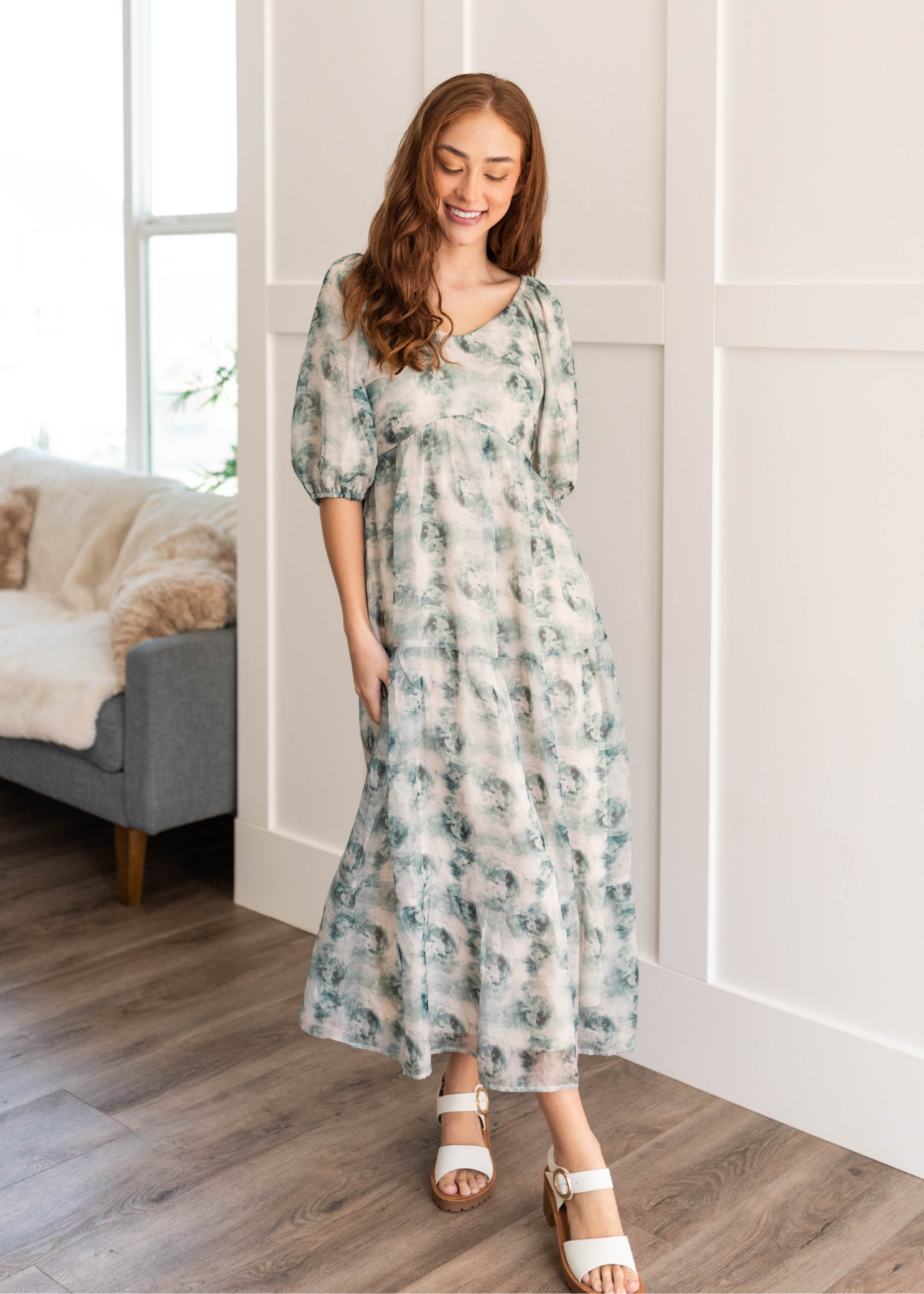Elaina Green Floral Dress