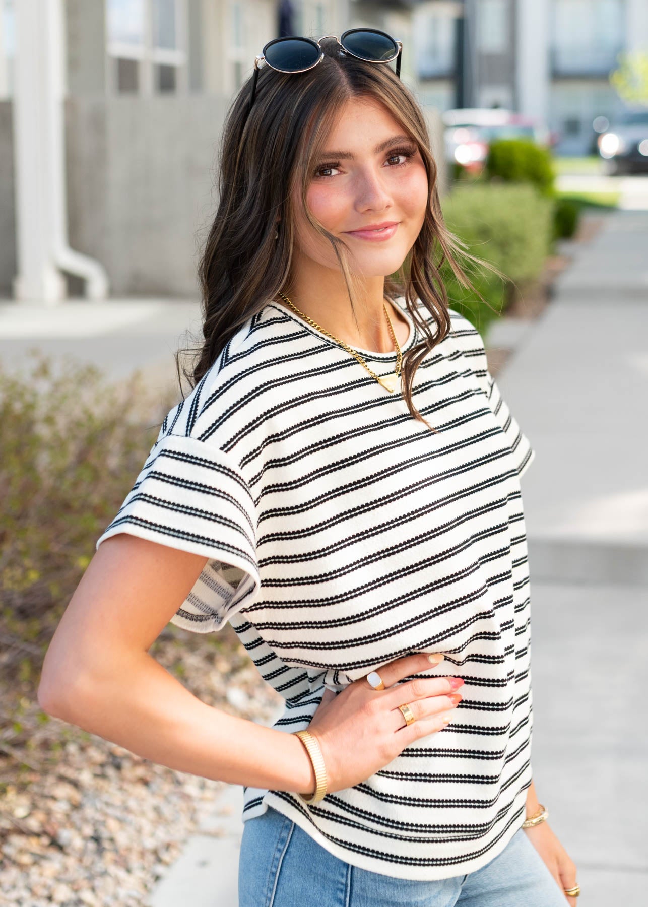 Eleni Black Striped Top