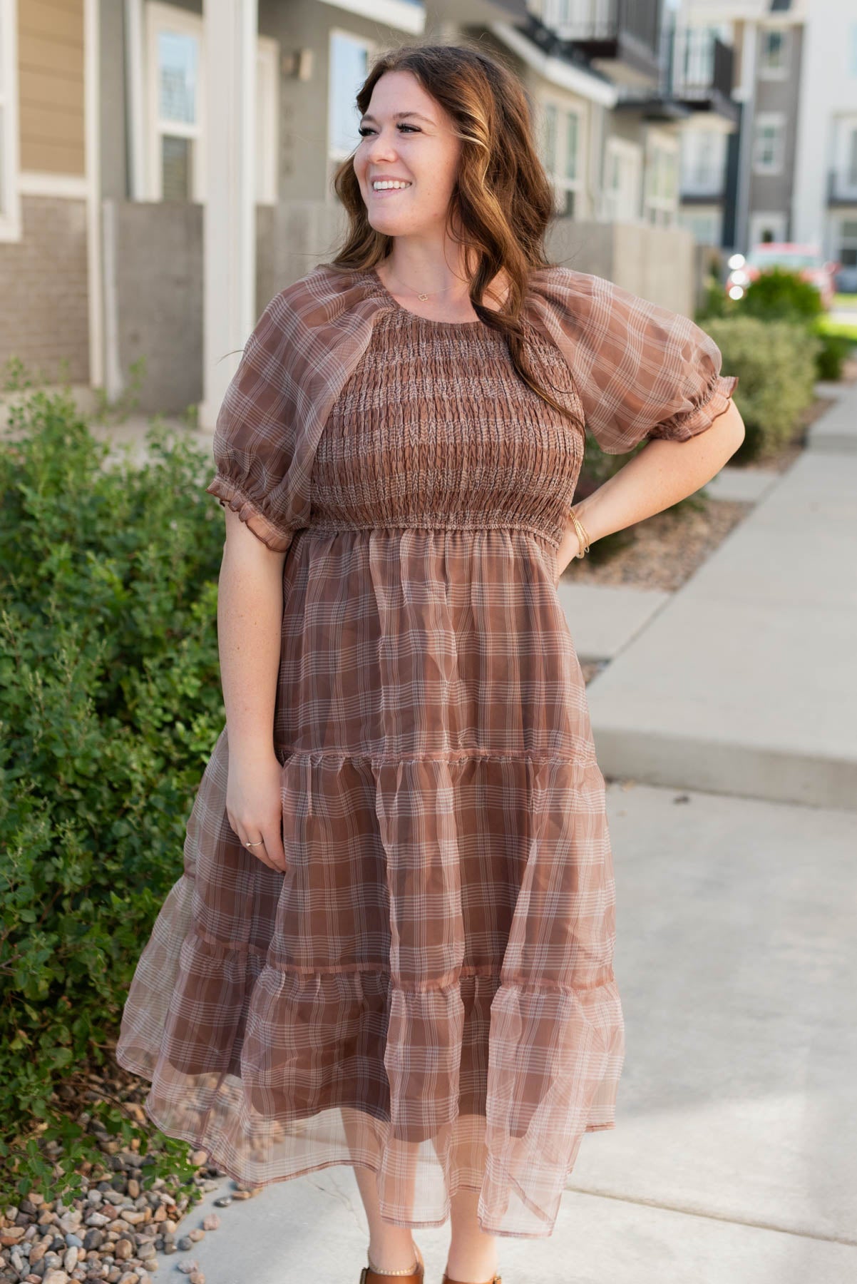 Eliana Brown Plaid Dress