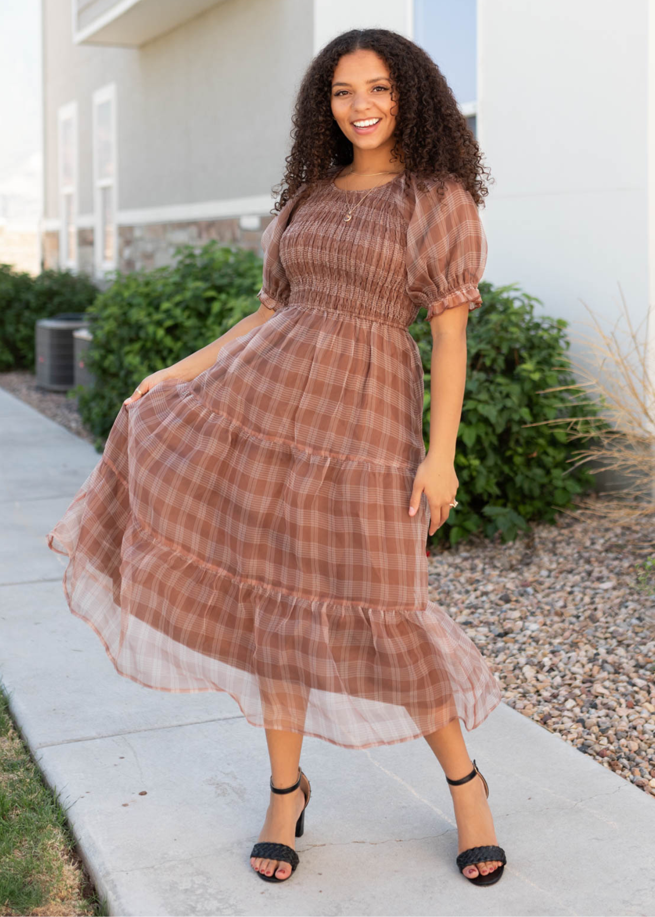Eliana Brown Plaid Dress